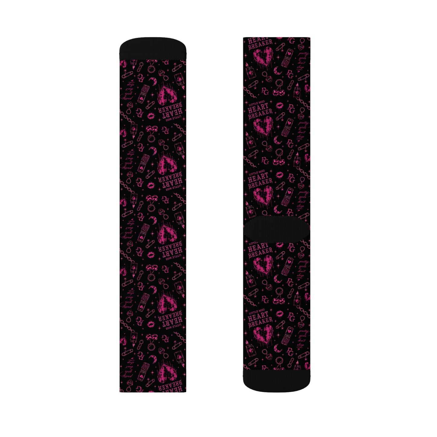 Heart Pattern Sublimation Socks — Black & Pink Love Crew Socks
