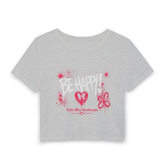 Be Happy "Pretty Girls" Baby Tee — Cute Heart & Butterfly Graphic Crop Top