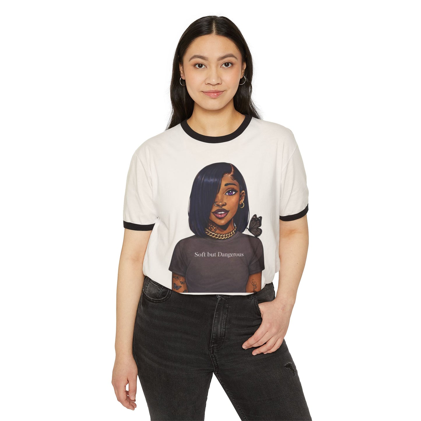 Pretty Girls Ringer T-Shirt — "Soft but Dangerous" Graphic Tee