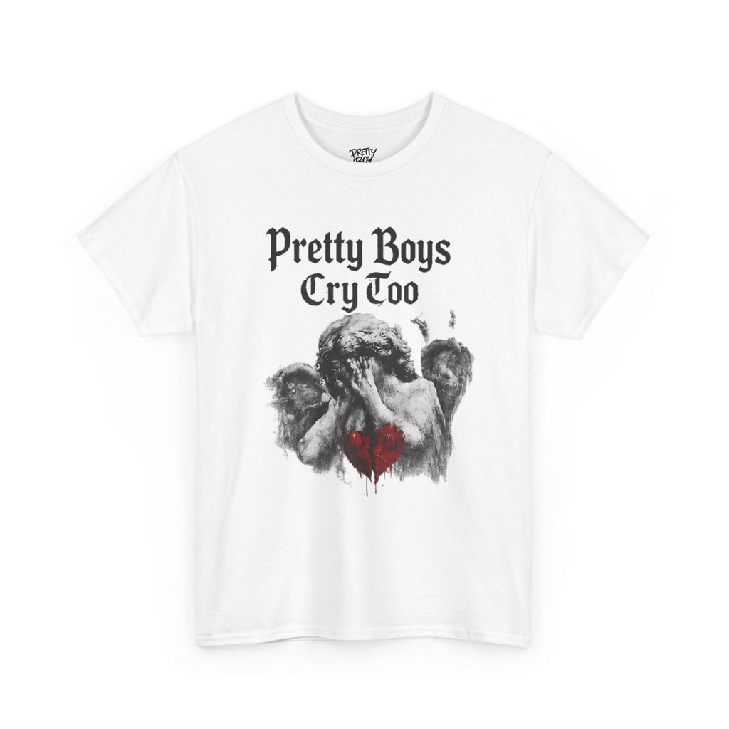 Pretty Boys Cry Too Tee - Gothic Angel Heart Graphic T-Shirt