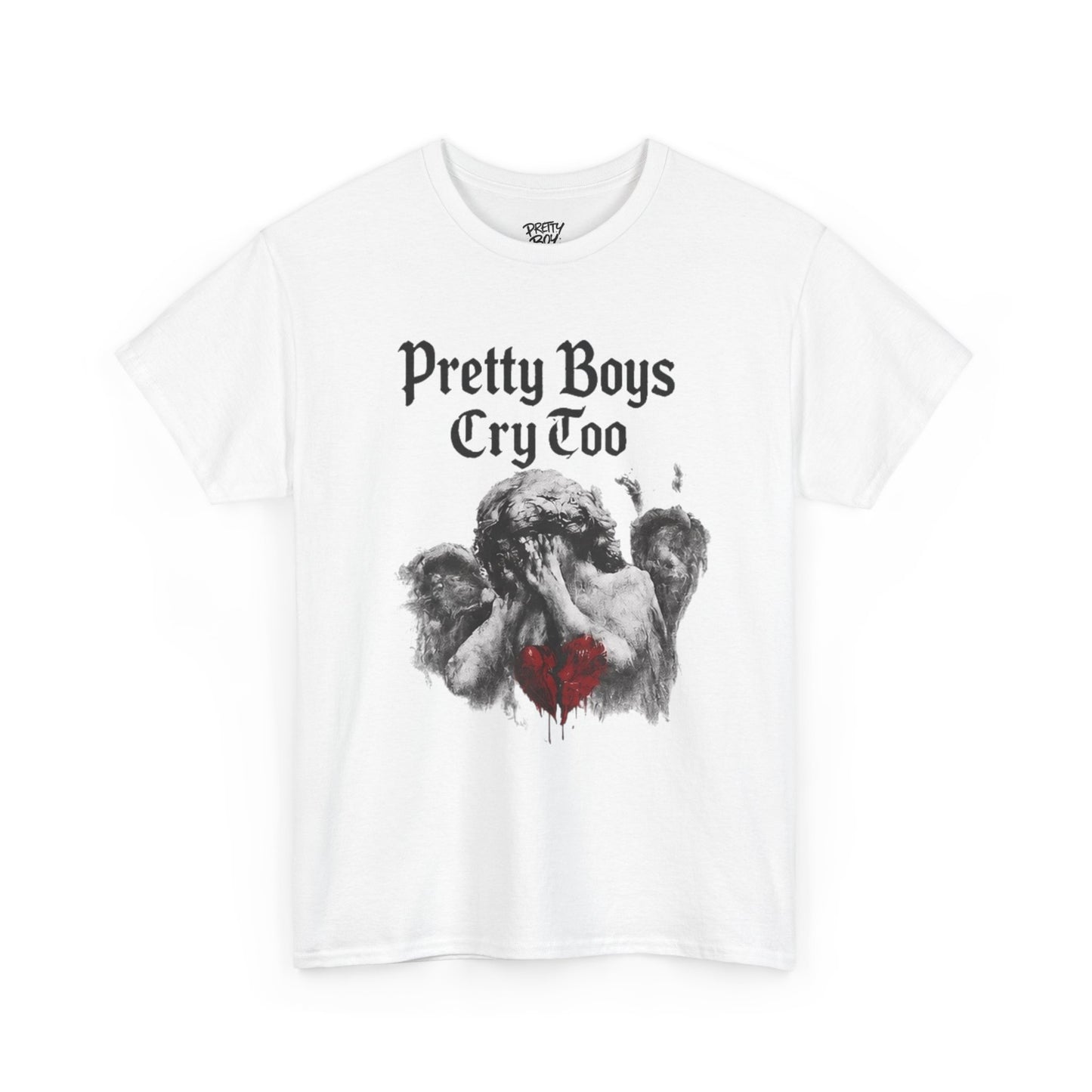 Pretty Boys Cry Too Tee - Gothic Angel Heart Graphic T-Shirt
