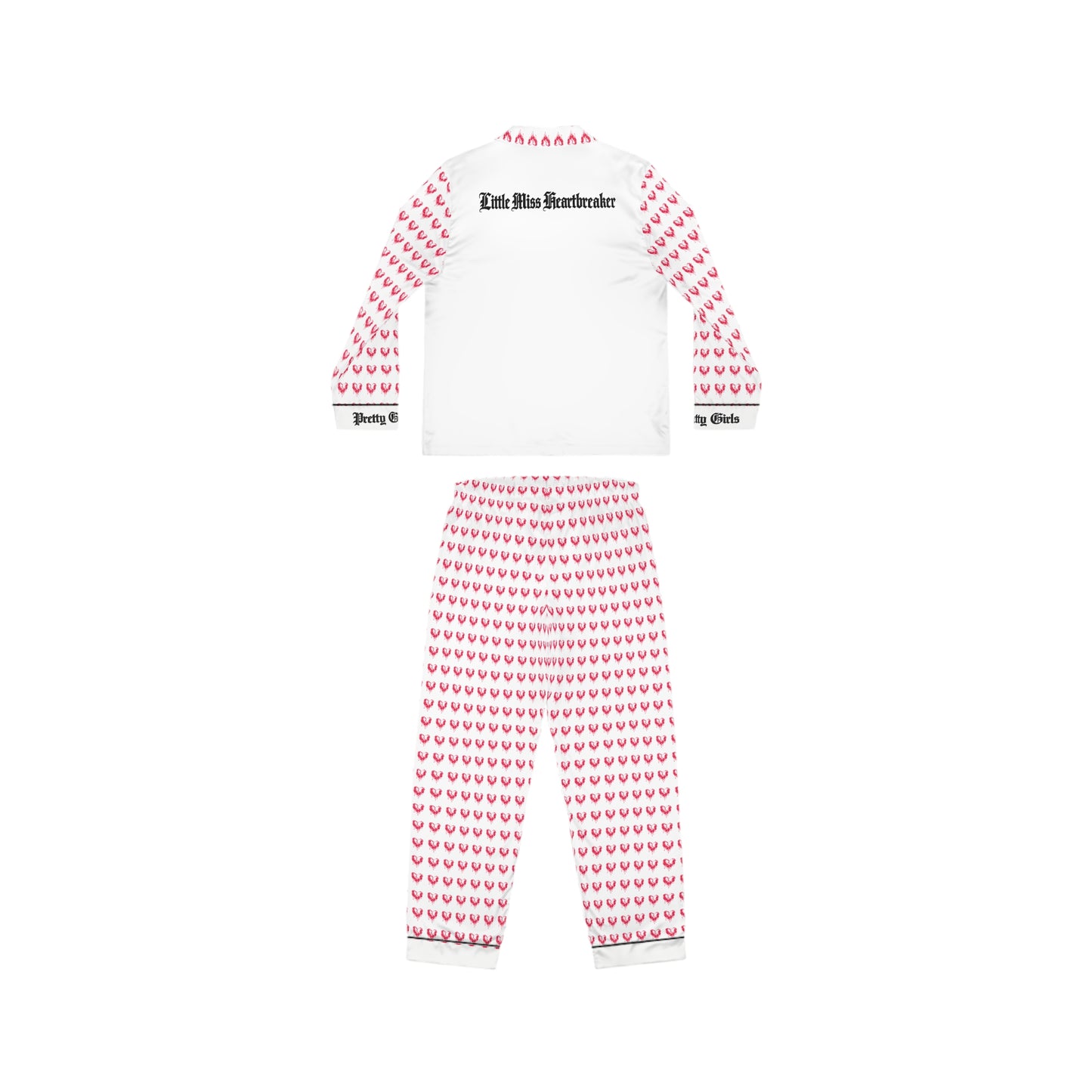 Women's Satin Pajama Set - Pink Heart Allover Print Sleepwear