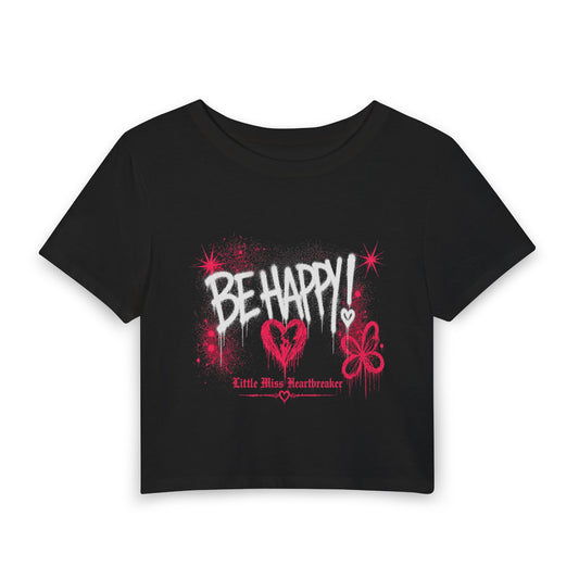 Be Happy "Pretty Girls" Baby Tee — Cute Heart & Butterfly Graphic Crop Top