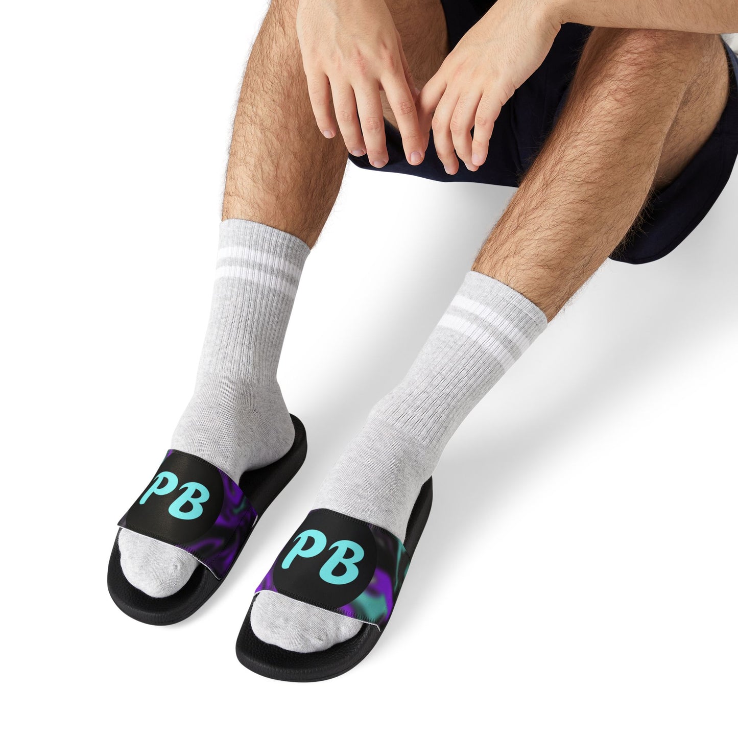 Men's Removable-Strap Slide Sandals — Black Neon Tie-Dye Pool & Beach Slides