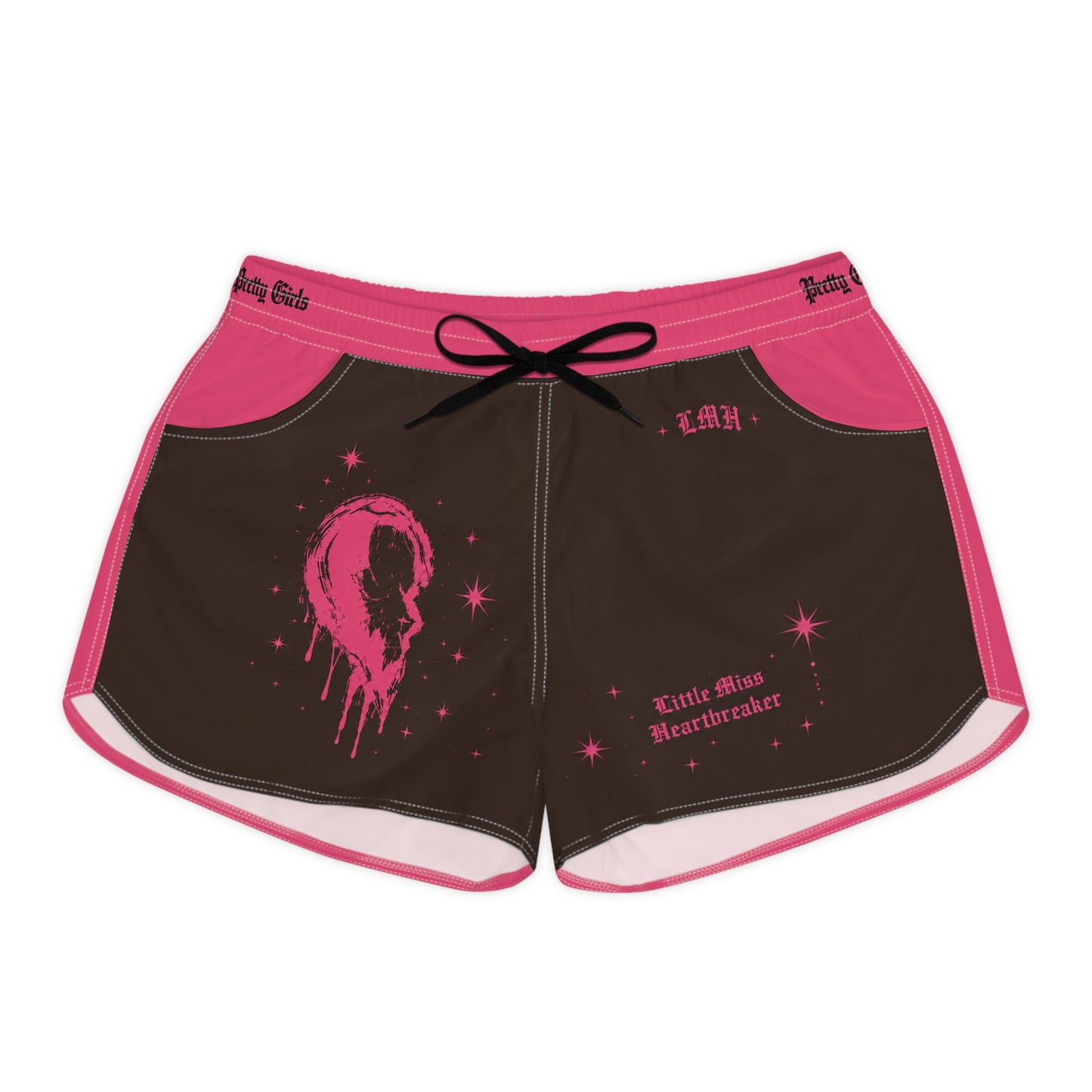 Heartbreaker Graphic Shorts — Pink & Black Women's Casual Lounge Shorts