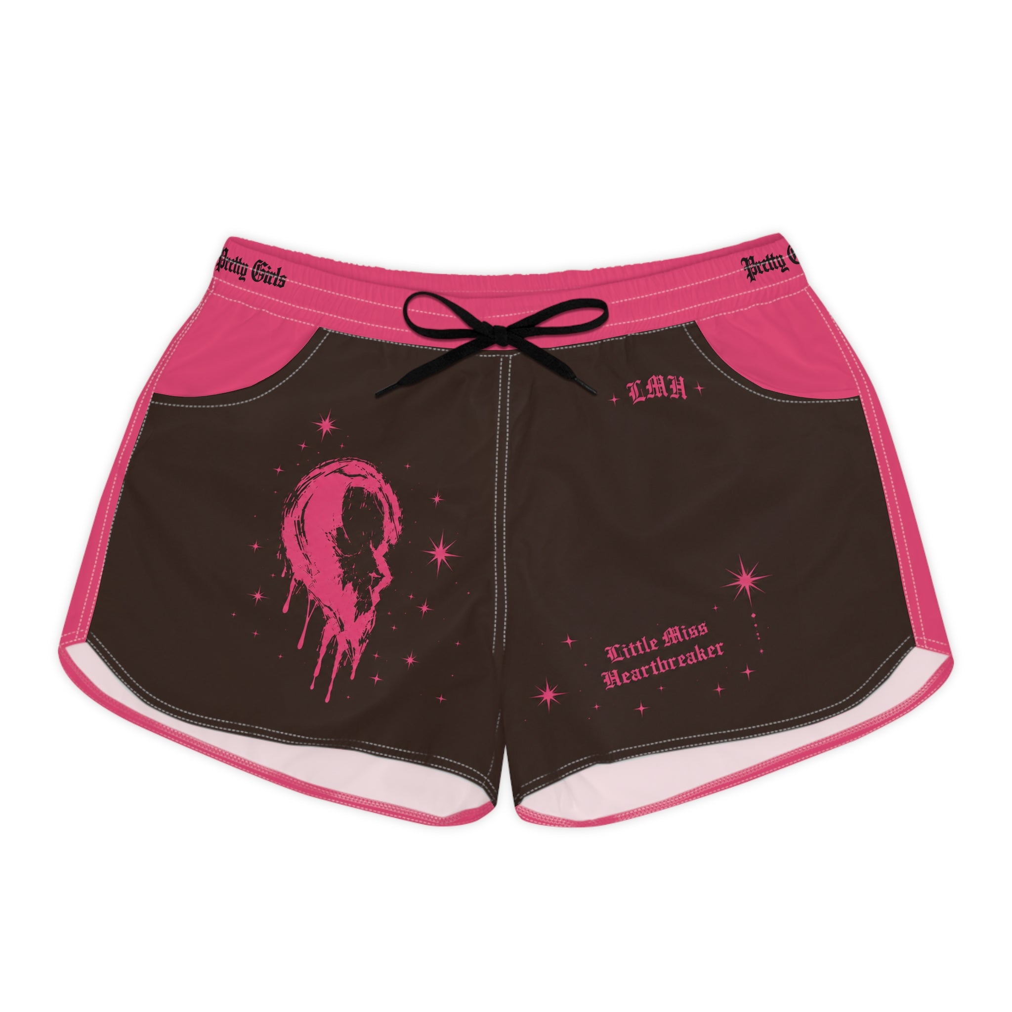 Heartbreaker Graphic Shorts — Pink & Black Women's Casual Lounge Shorts