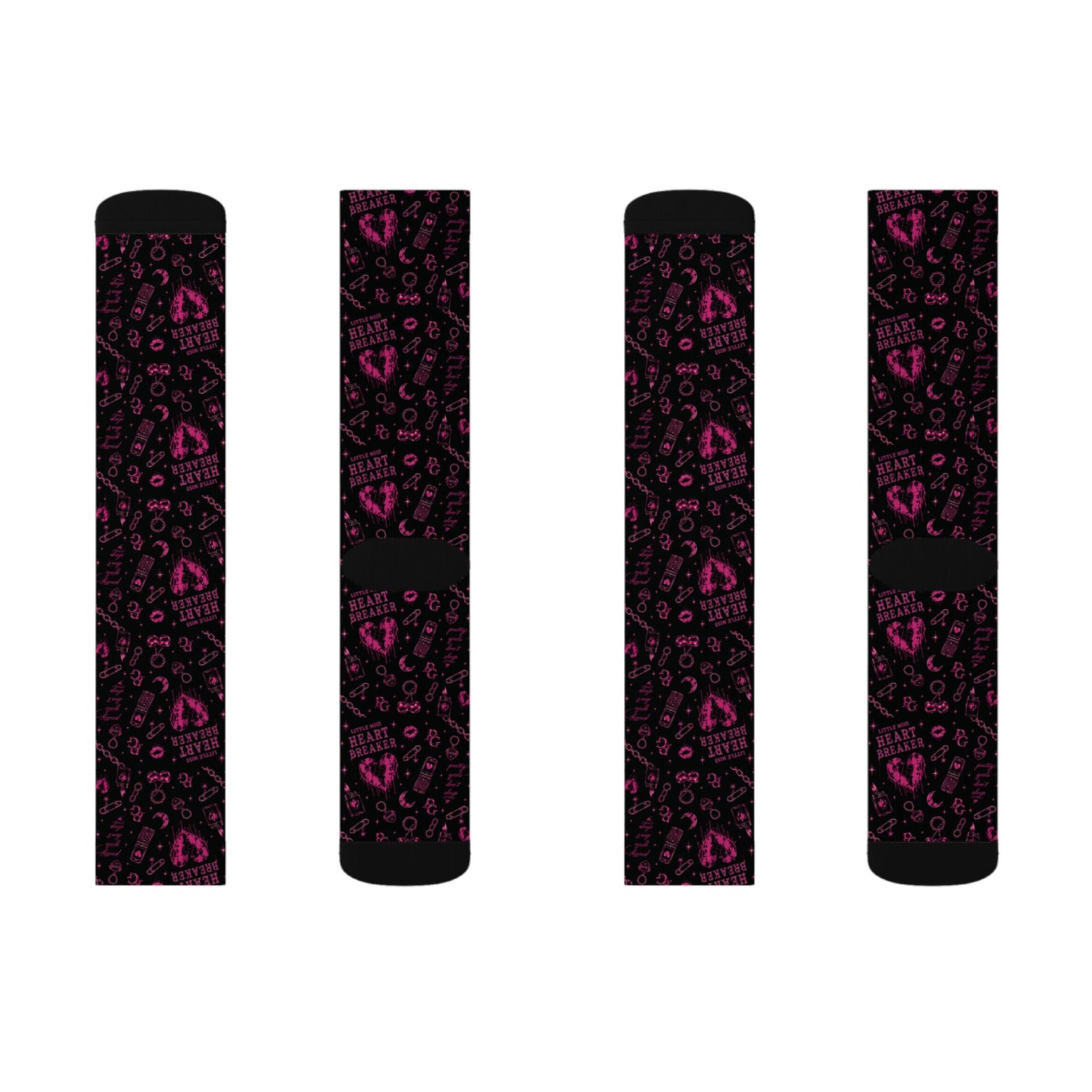Heart Pattern Sublimation Socks — Black & Pink Love Crew Socks