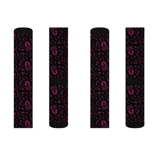 Heart Pattern Sublimation Socks — Black & Pink Love Crew Socks