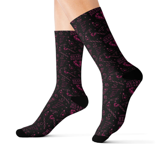 Heart Pattern Sublimation Socks — Black & Pink Love Crew Socks