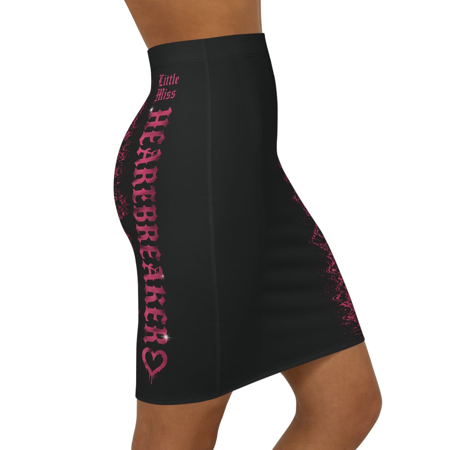 Heartbreaker Pencil Skirt — Black & Pink ECG Graphic Mid-Waist