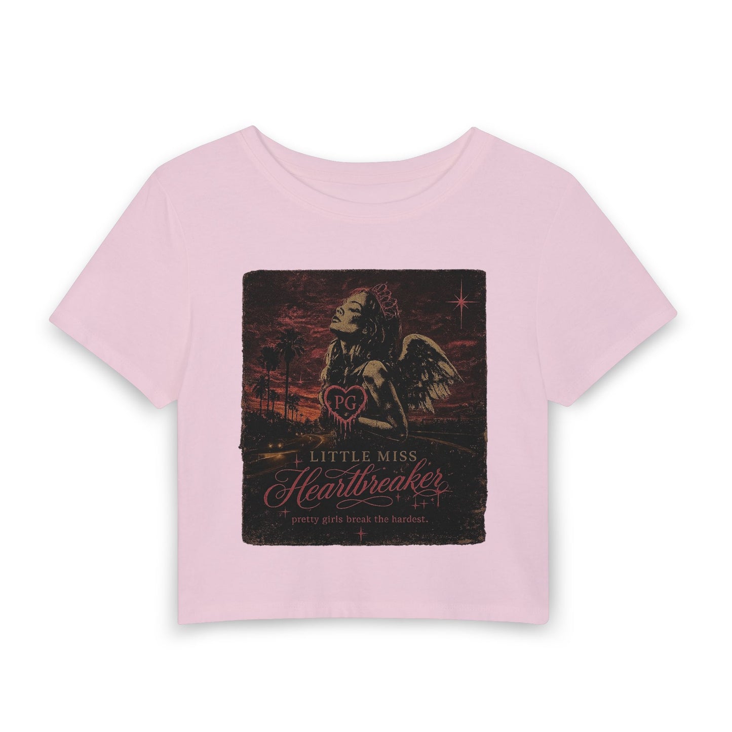 Little Miss Heartbreaker Women's Baby Tee — Vintage Angel Heart Graphic Crop Top