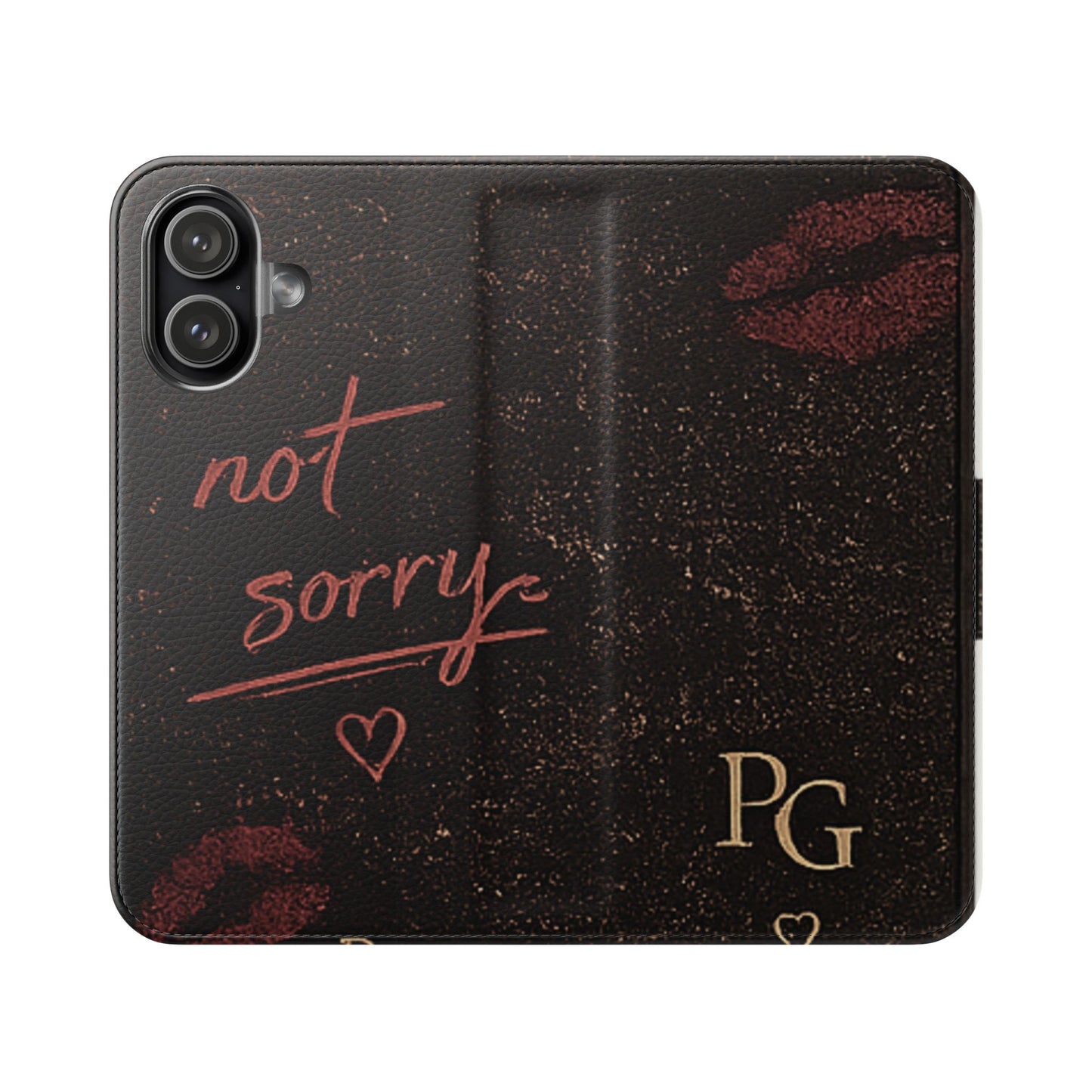 Flip Phone Case - 'Not Sorry' Lipstick Kiss Wallet Cover