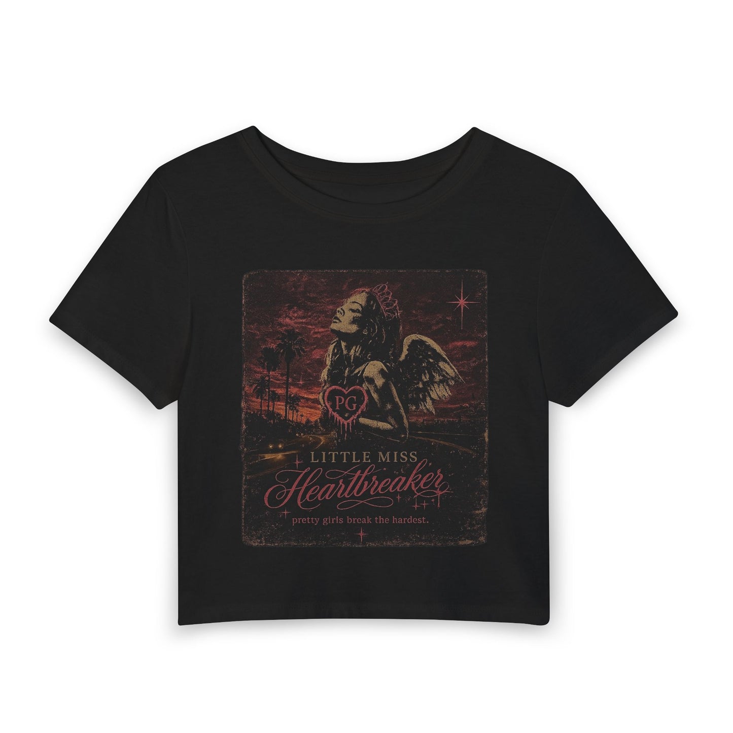 Little Miss Heartbreaker Women's Baby Tee — Vintage Angel Heart Graphic Crop Top