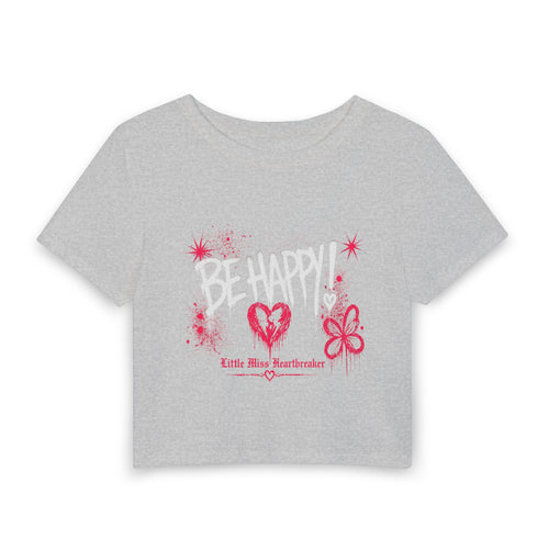 Be Happy "Pretty Girls" Baby Tee — Cute Heart & Butterfly Graphic Crop Top