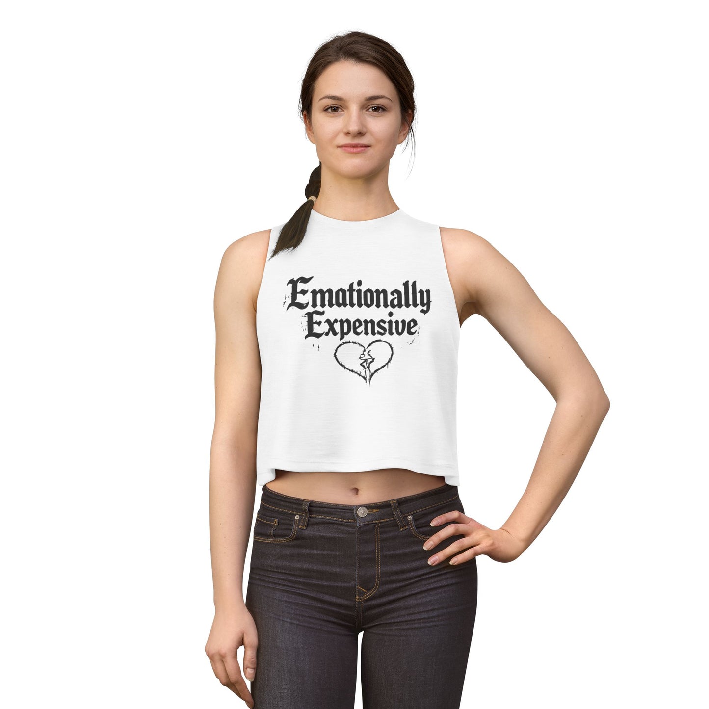 Emotionally Expensive Crop Top — Women's Graphic Tank with Broken Heart