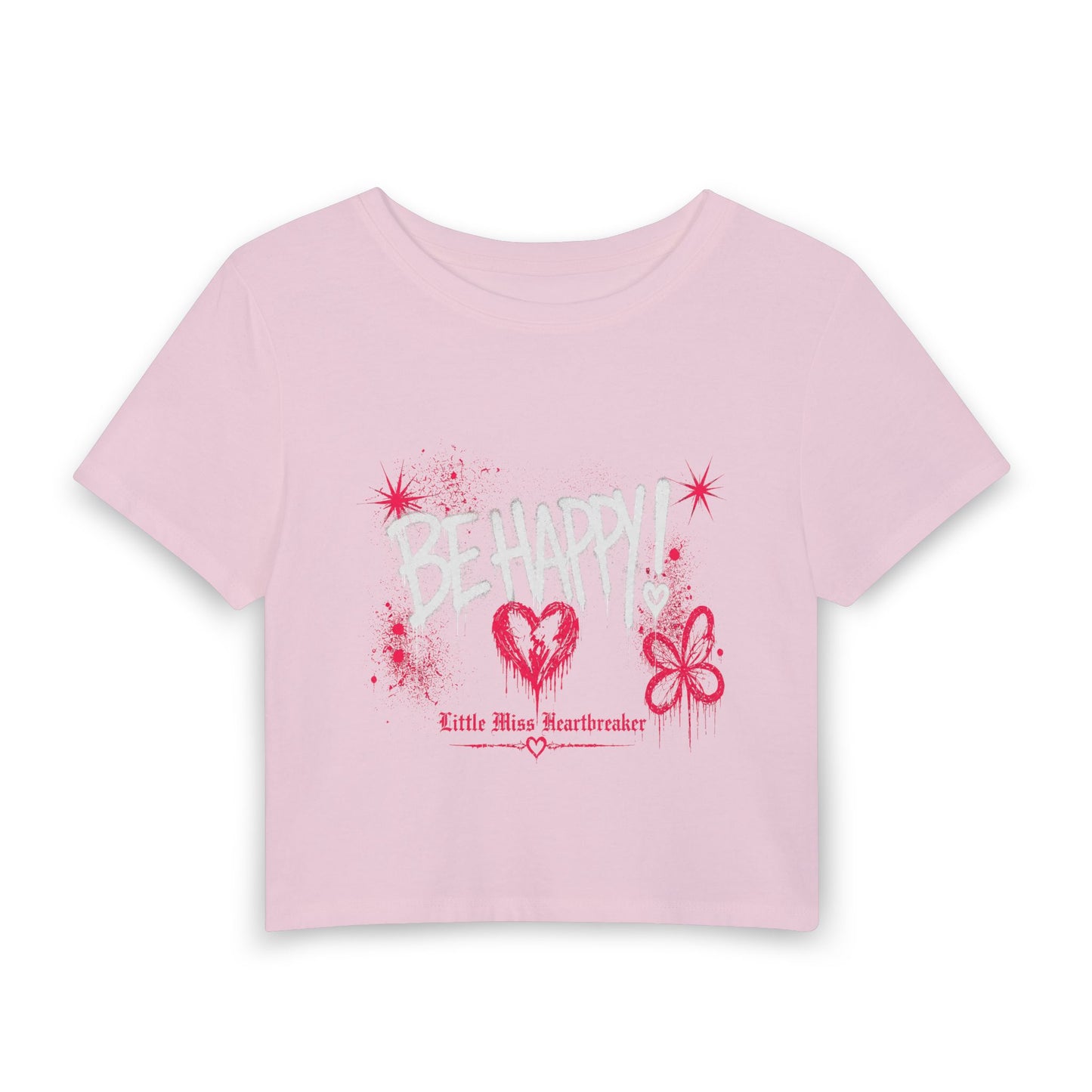 Be Happy "Pretty Girls" Baby Tee — Cute Heart & Butterfly Graphic Crop Top