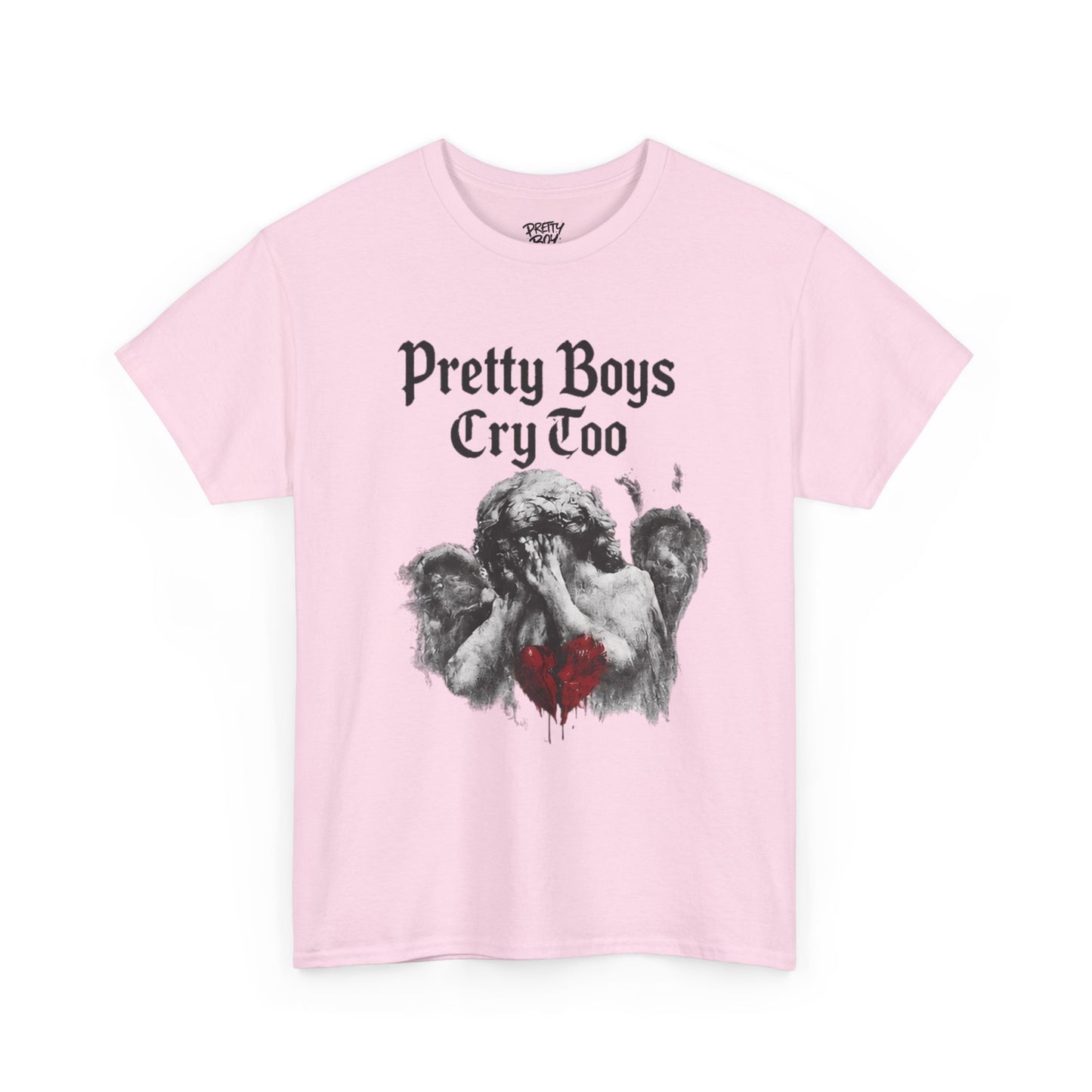 Pretty Boys Cry Too Tee - Gothic Angel Heart Graphic T-Shirt