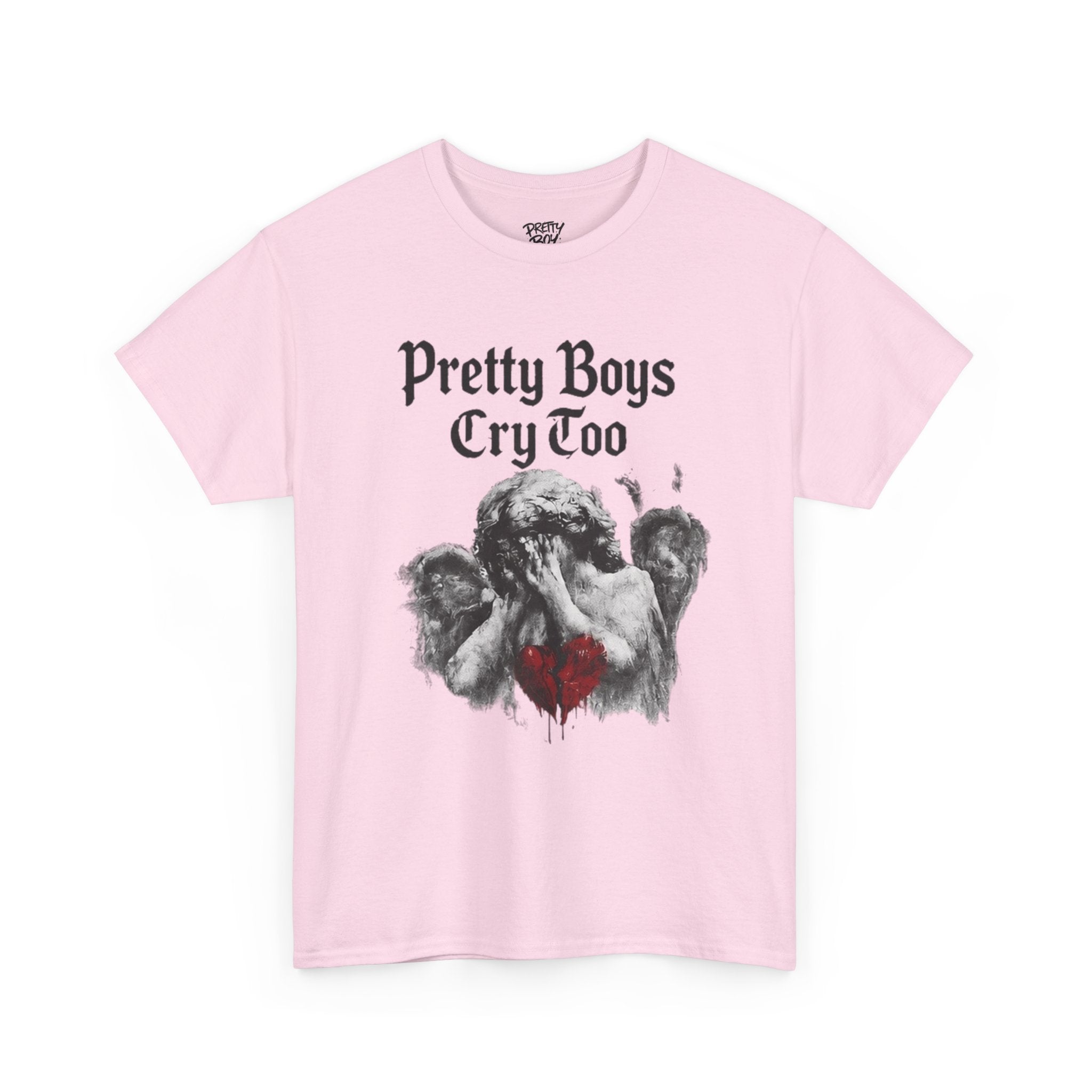 Pretty Boys Cry Too Tee - Gothic Angel Heart Graphic T-Shirt
