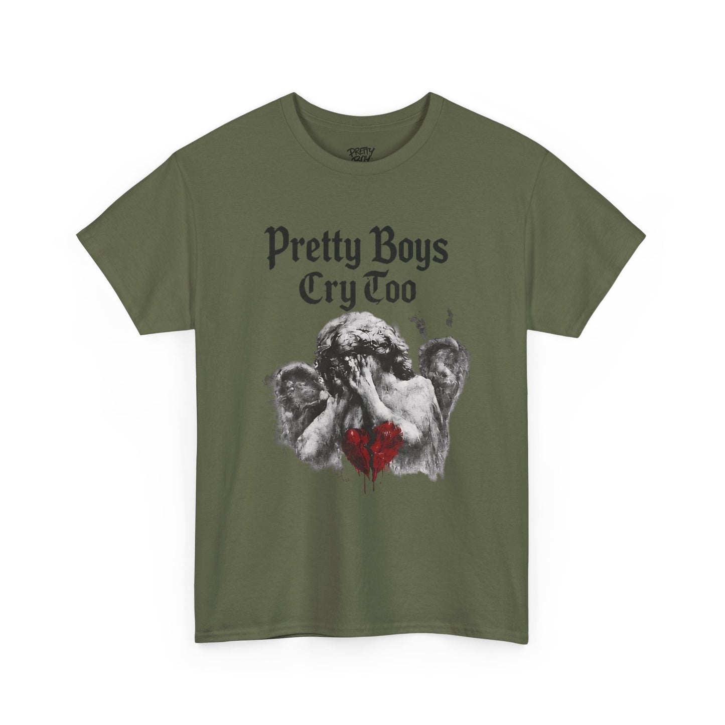 Pretty Boys Cry Too Tee - Gothic Angel Heart Graphic T-Shirt