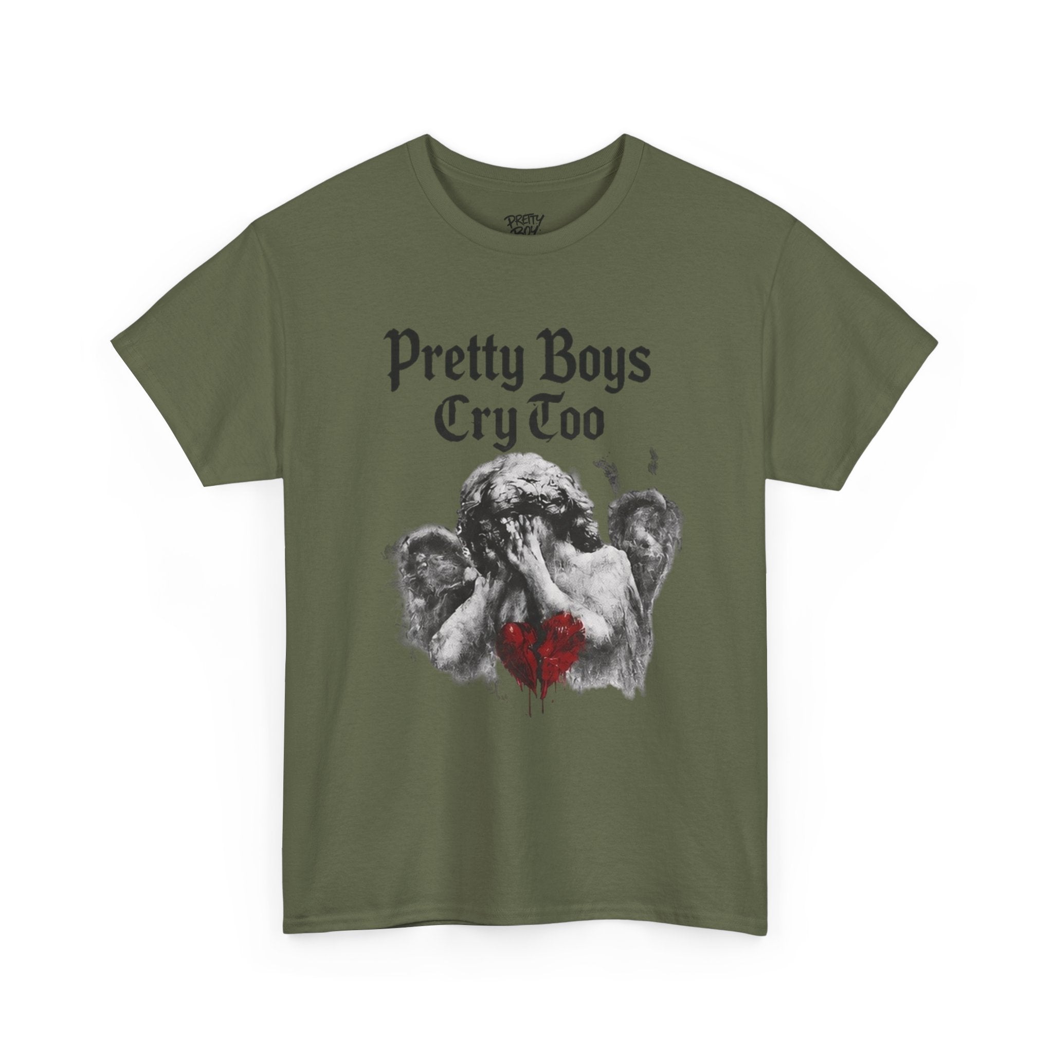 Pretty Boys Cry Too Tee - Gothic Angel Heart Graphic T-Shirt