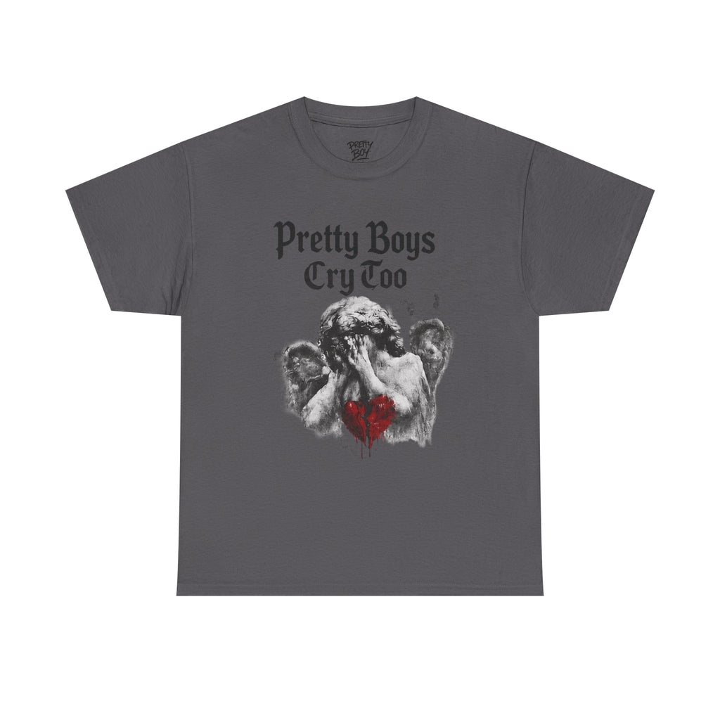 Pretty Boys Cry Too Tee - Gothic Angel Heart Graphic T-Shirt
