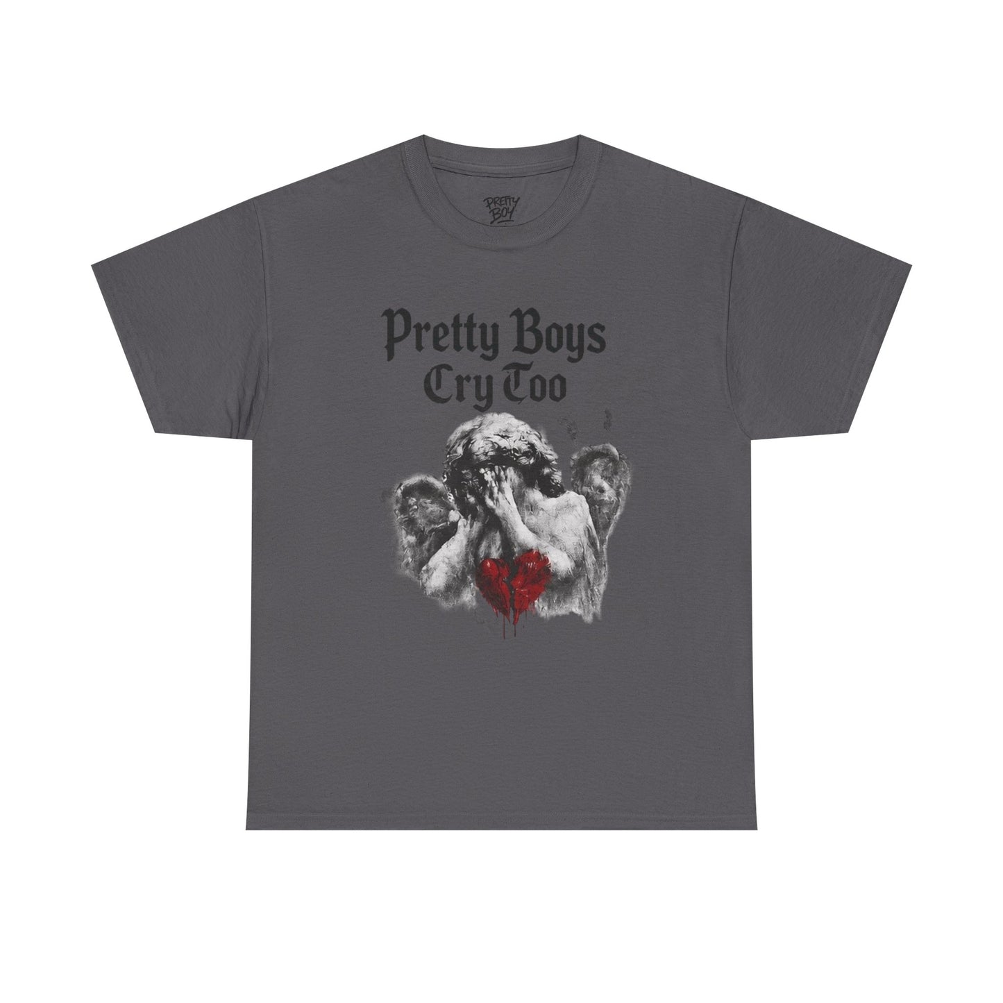 Pretty Boys Cry Too Tee - Gothic Angel Heart Graphic T-Shirt