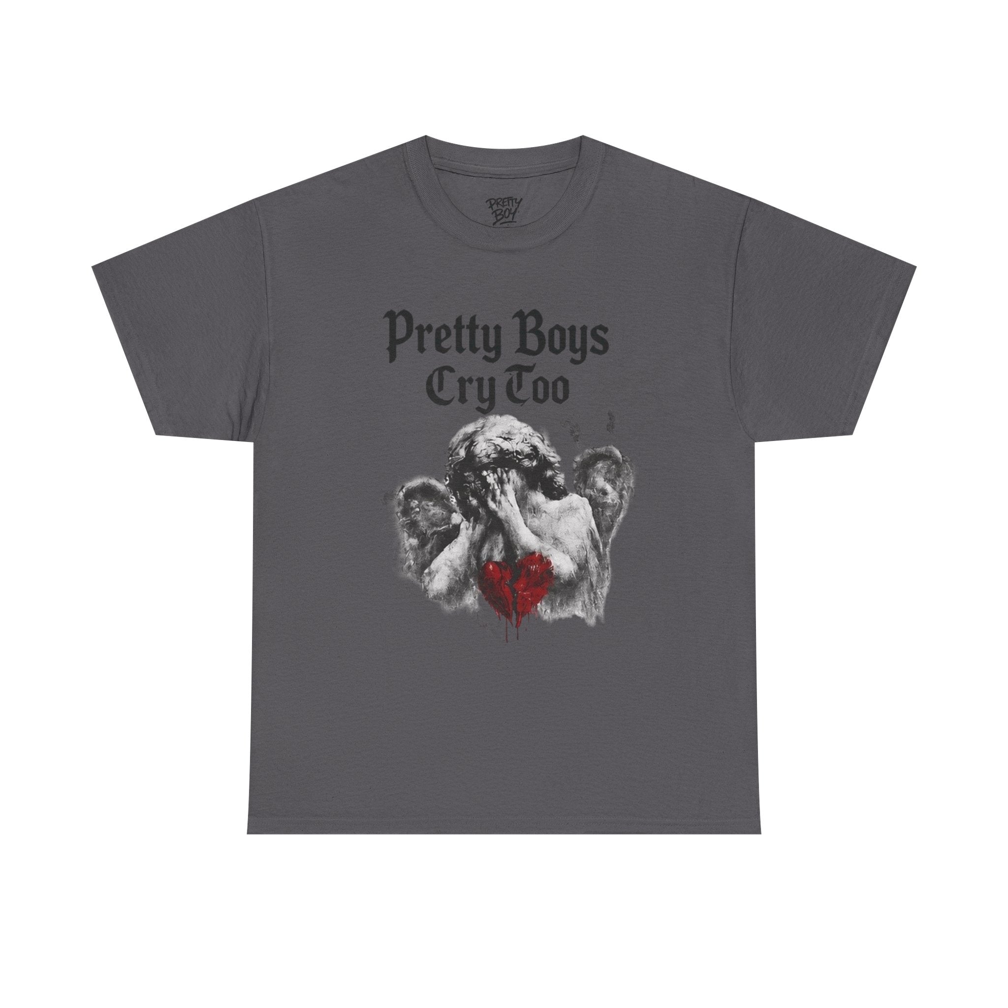 Pretty Boys Cry Too Tee - Gothic Angel Heart Graphic T-Shirt