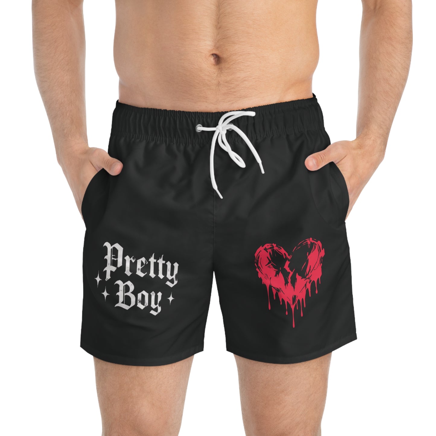 Pretty Boy Swim Trunks — Gothic Dripping Heart Beach Shorts