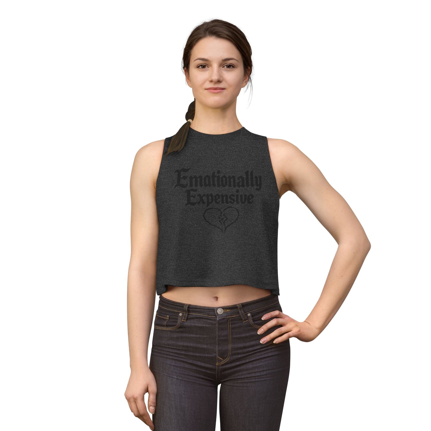 Emotionally Expensive Crop Top — Women's Graphic Tank with Broken Heart