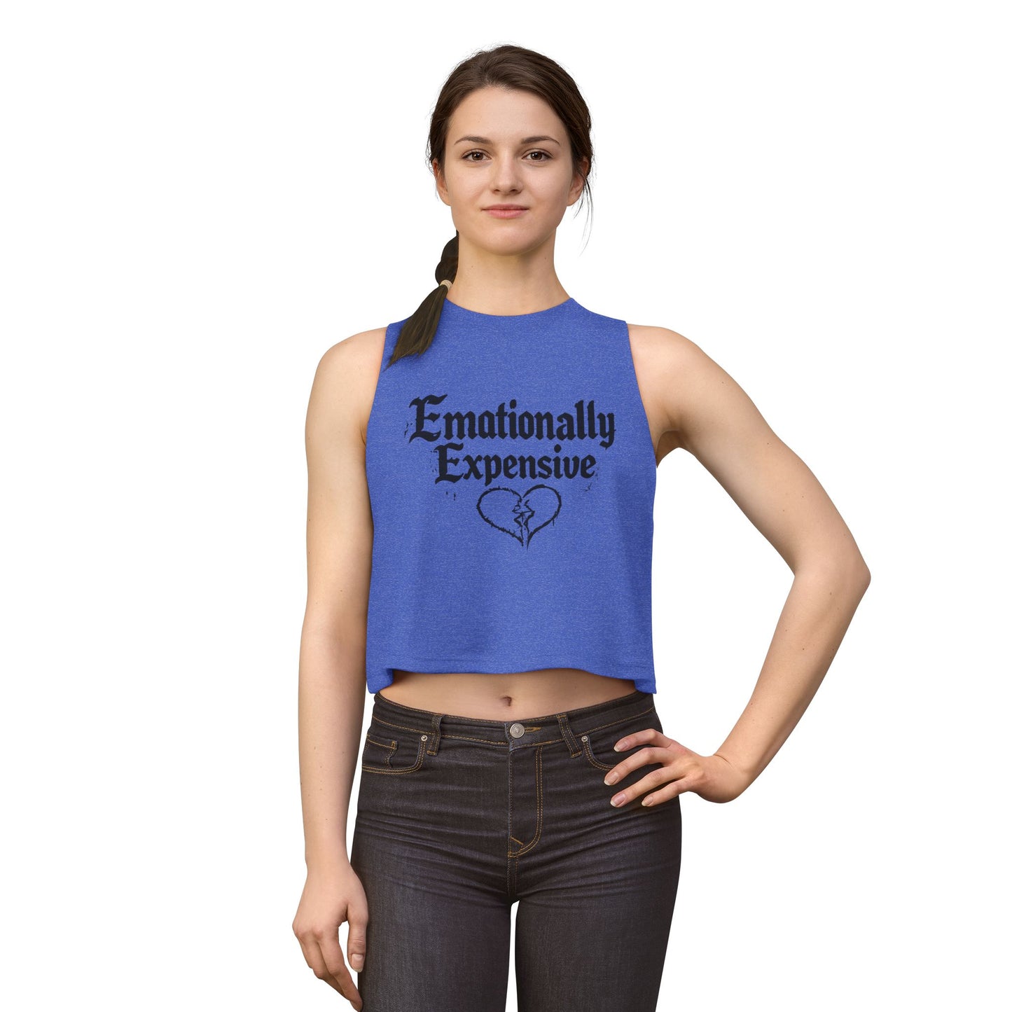 Emotionally Expensive Crop Top — Women's Graphic Tank with Broken Heart