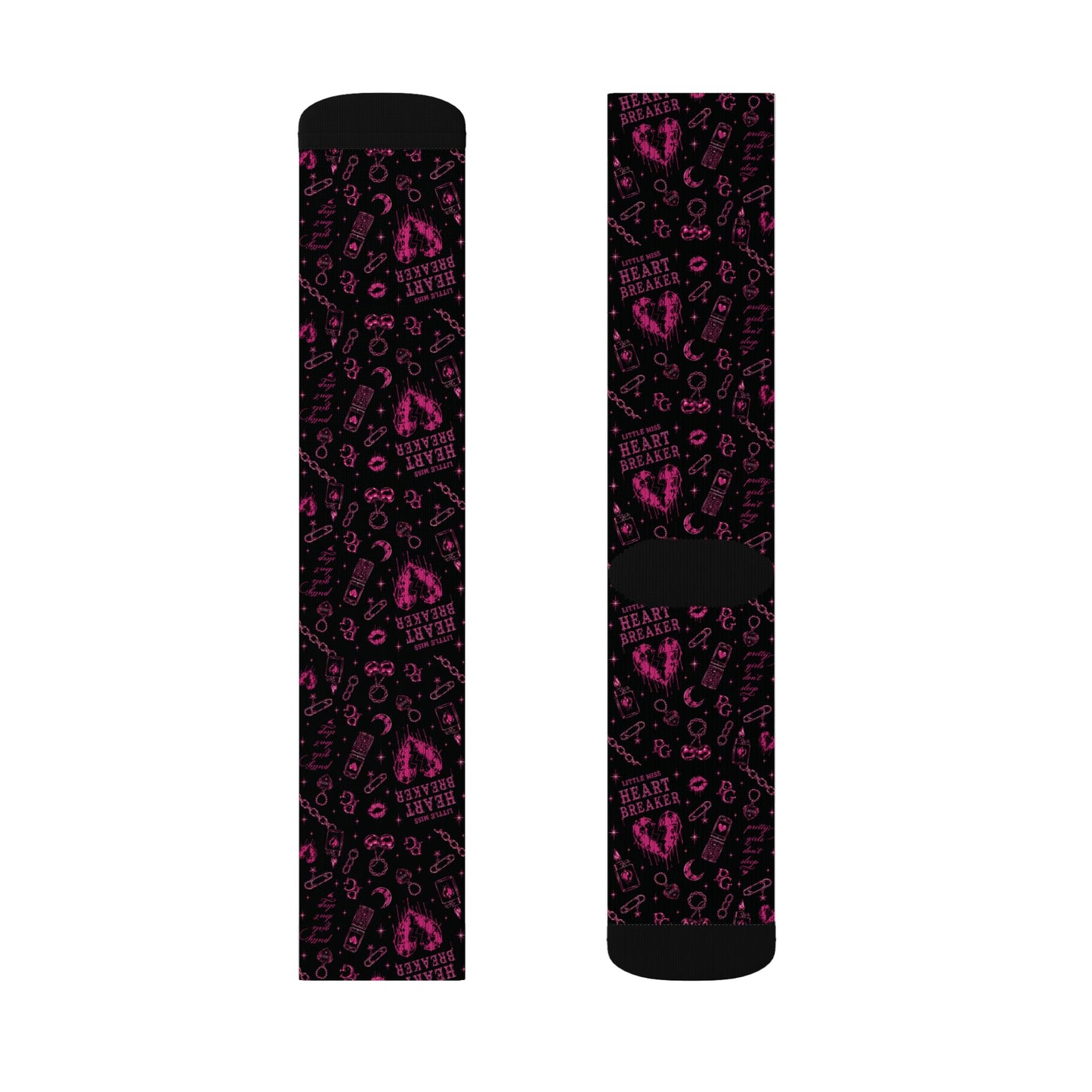 Heart Pattern Sublimation Socks — Black & Pink Love Crew Socks