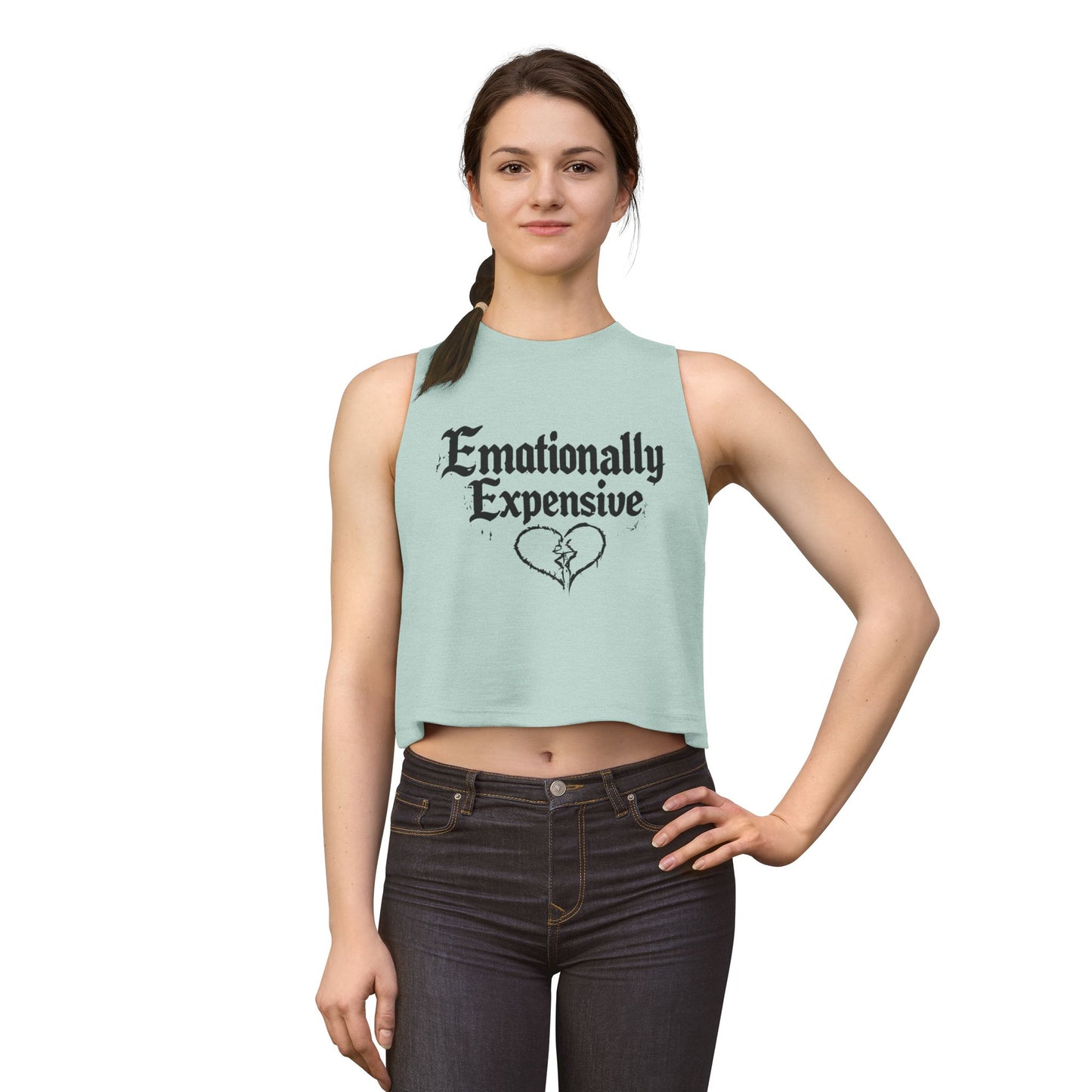 Emotionally Expensive Crop Top — Women's Graphic Tank with Broken Heart