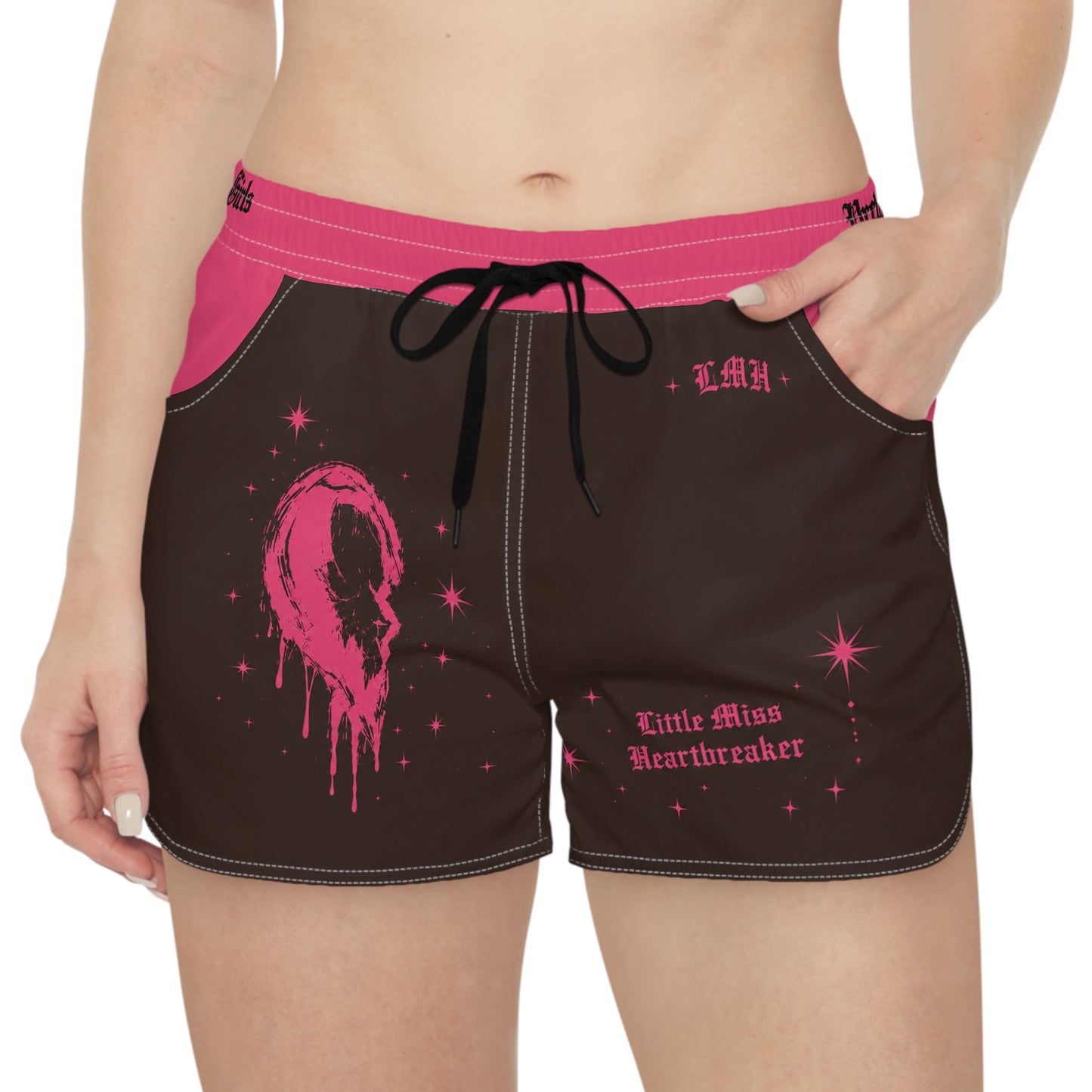 Heartbreaker Graphic Shorts — Pink & Black Women's Casual Lounge Shorts
