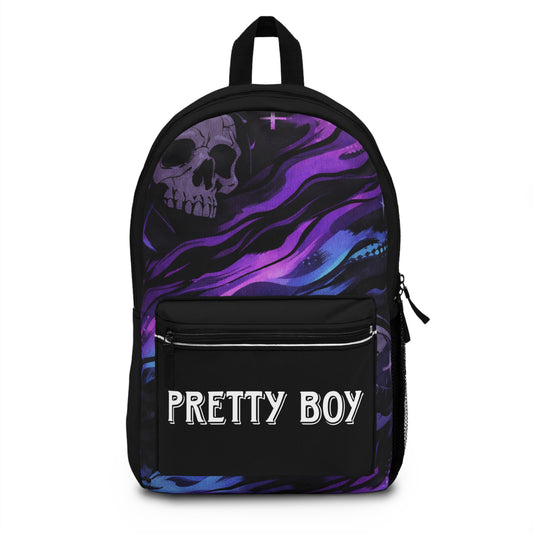 Pretty Boy Skull Backpack — Purple Gothic Aesthetic School Bag