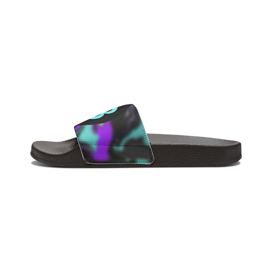 Men's Removable-Strap Slide Sandals — Black Neon Tie-Dye Pool & Beach Slides