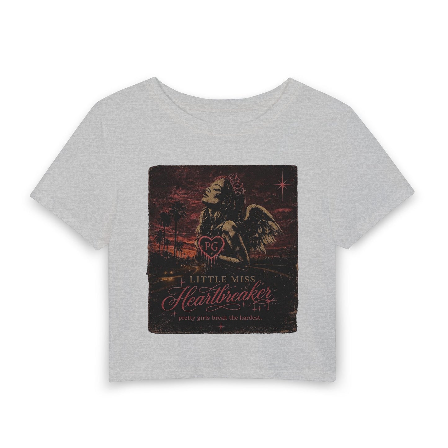 Little Miss Heartbreaker Women's Baby Tee — Vintage Angel Heart Graphic Crop Top