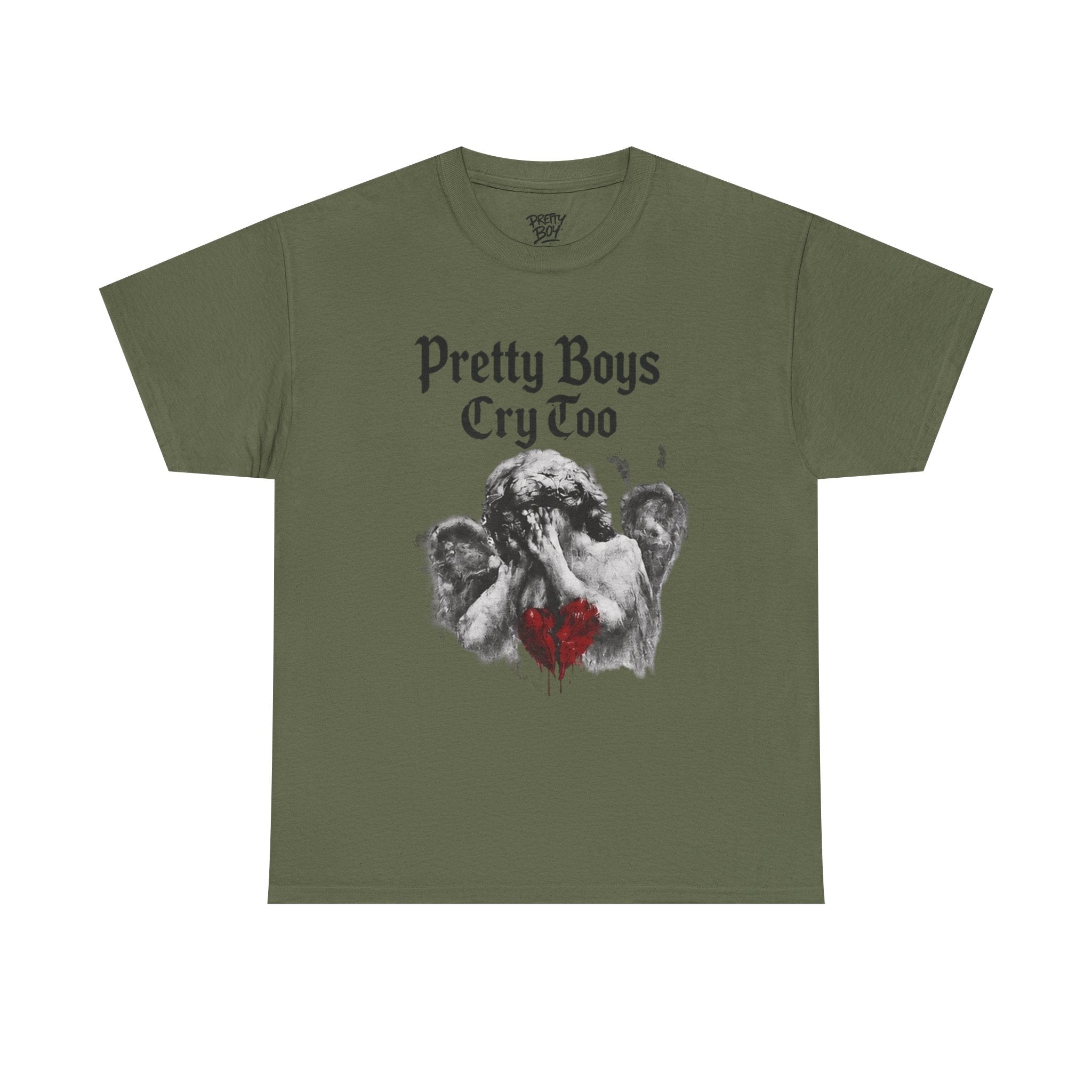 Pretty Boys Cry Too Tee - Gothic Angel Heart Graphic T-Shirt