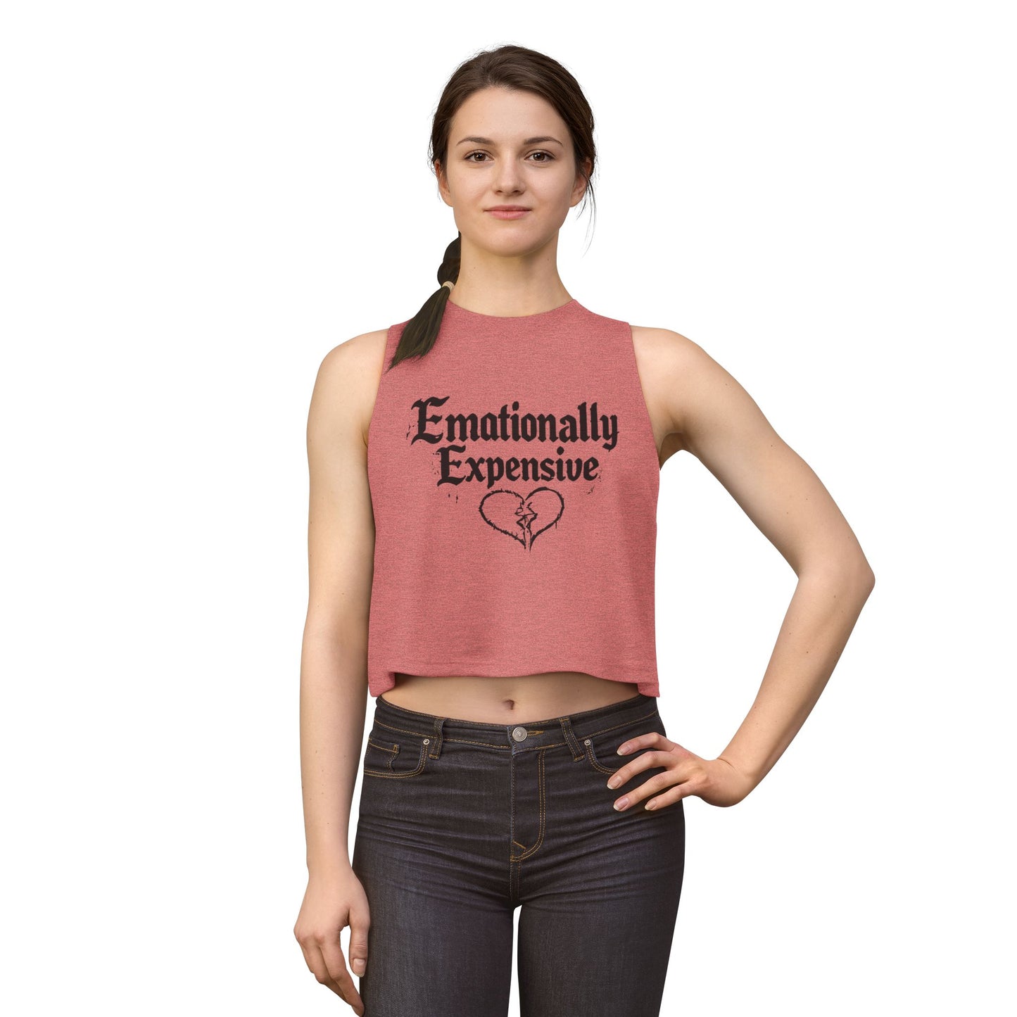 Emotionally Expensive Crop Top — Women's Graphic Tank with Broken Heart