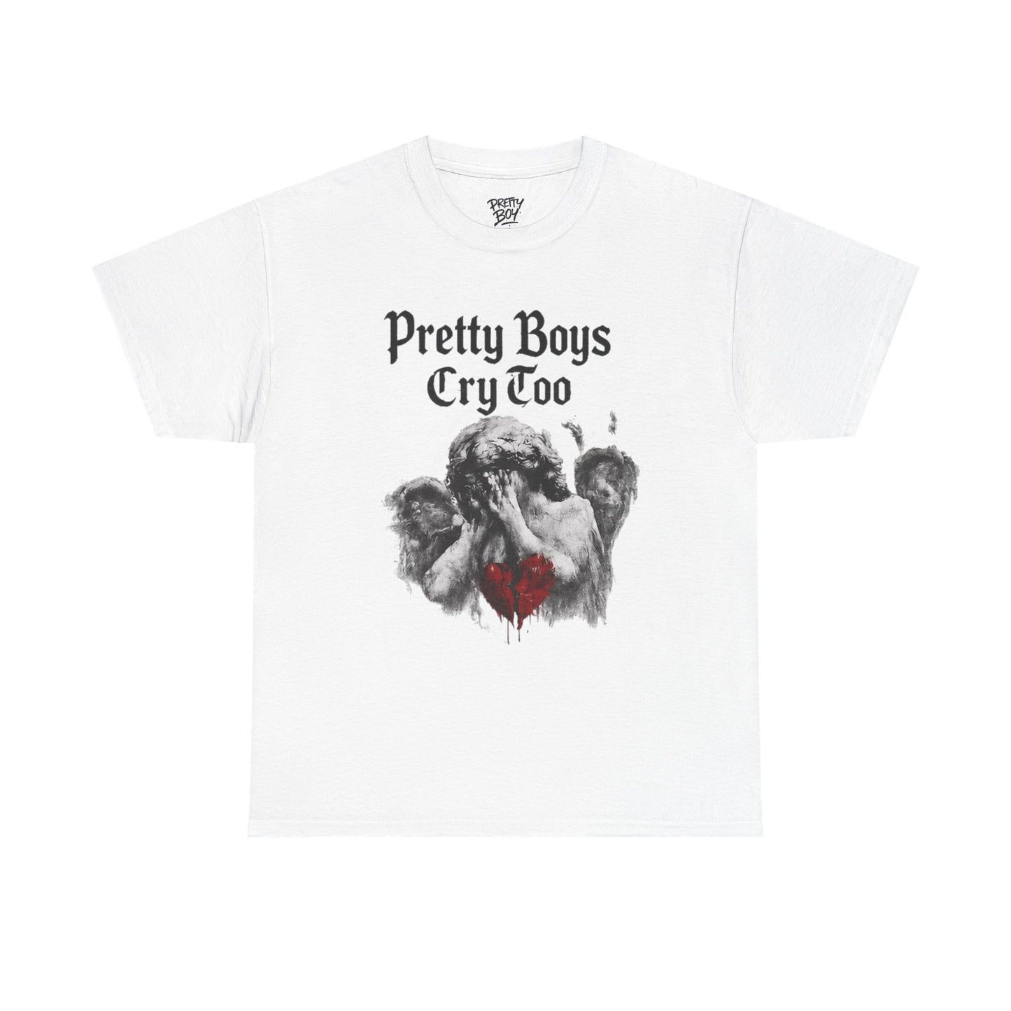 Pretty Boys Cry Too Tee - Gothic Angel Heart Graphic T-Shirt