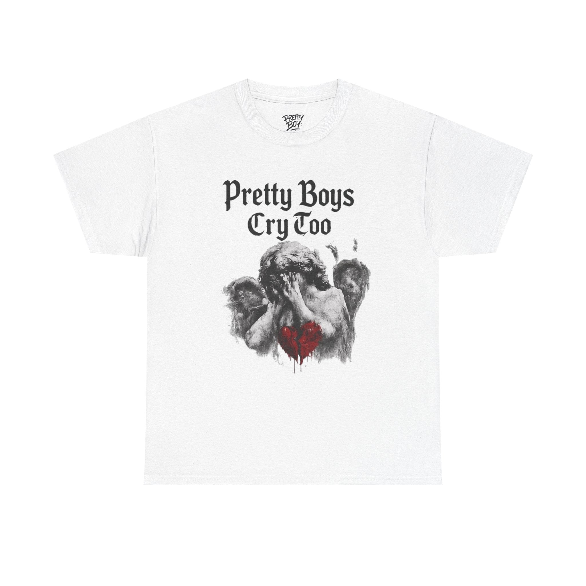 Pretty Boys Cry Too Tee - Gothic Angel Heart Graphic T-Shirt