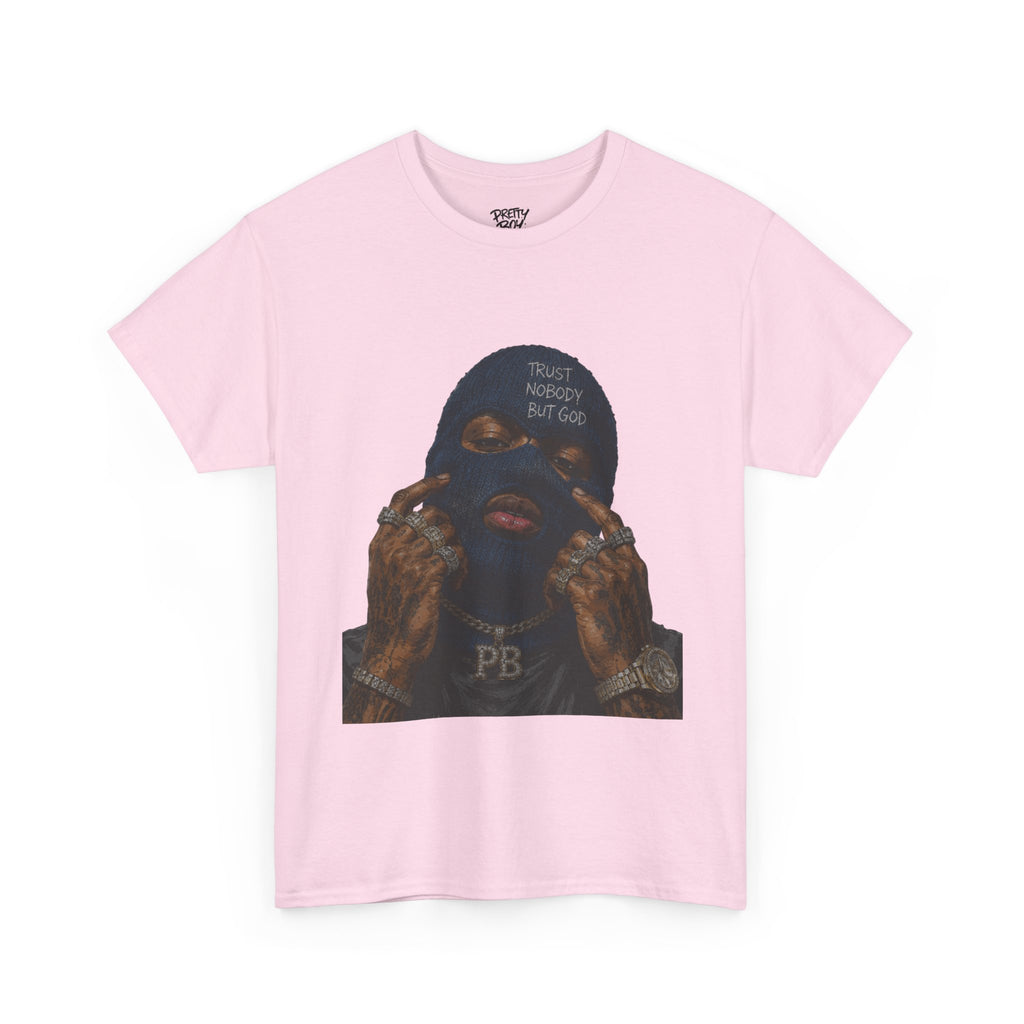 Graphic Tee — Masked Portrait with 'PB' Tattoo Streetwear