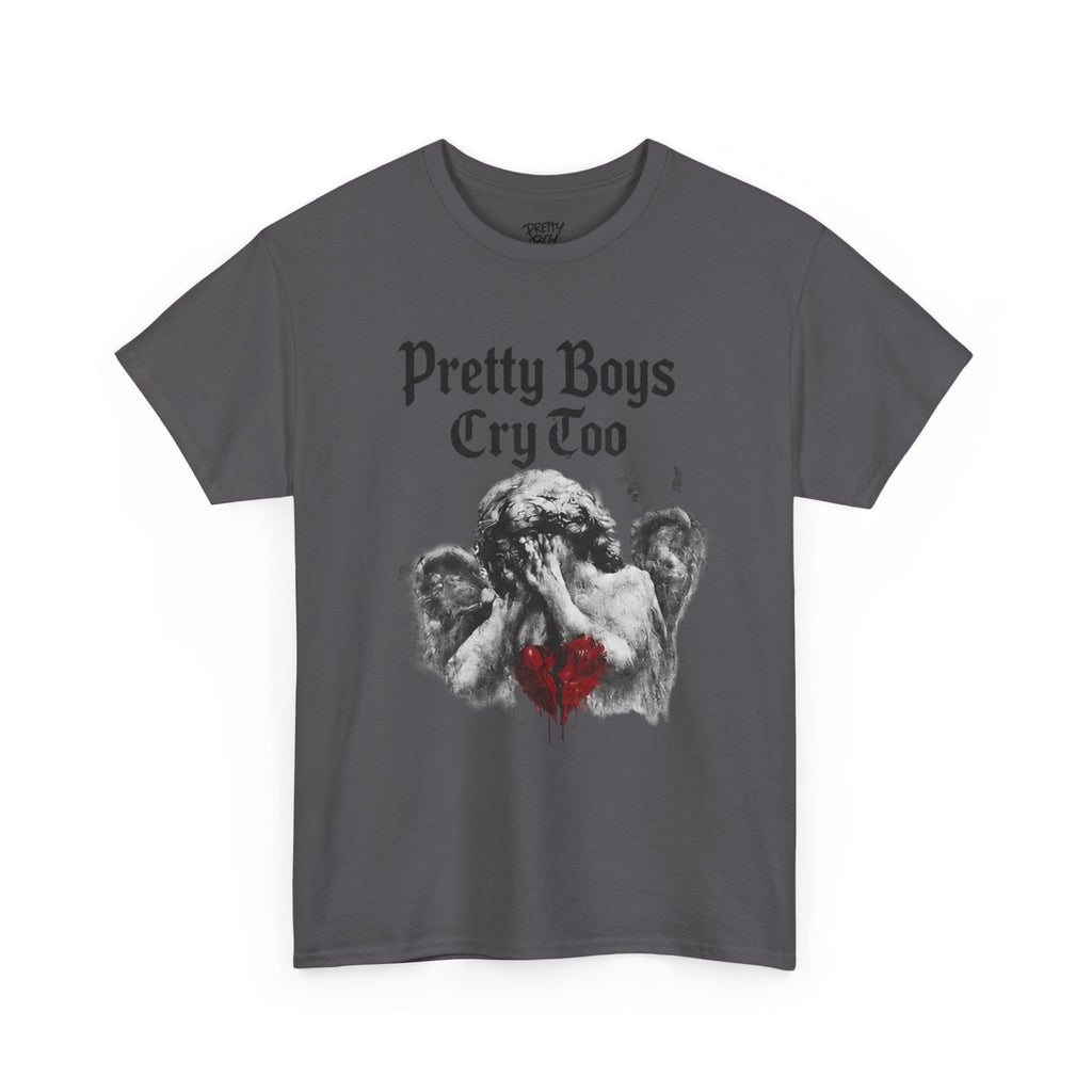 Pretty Boys Cry Too Tee - Gothic Angel Heart Graphic T-Shirt