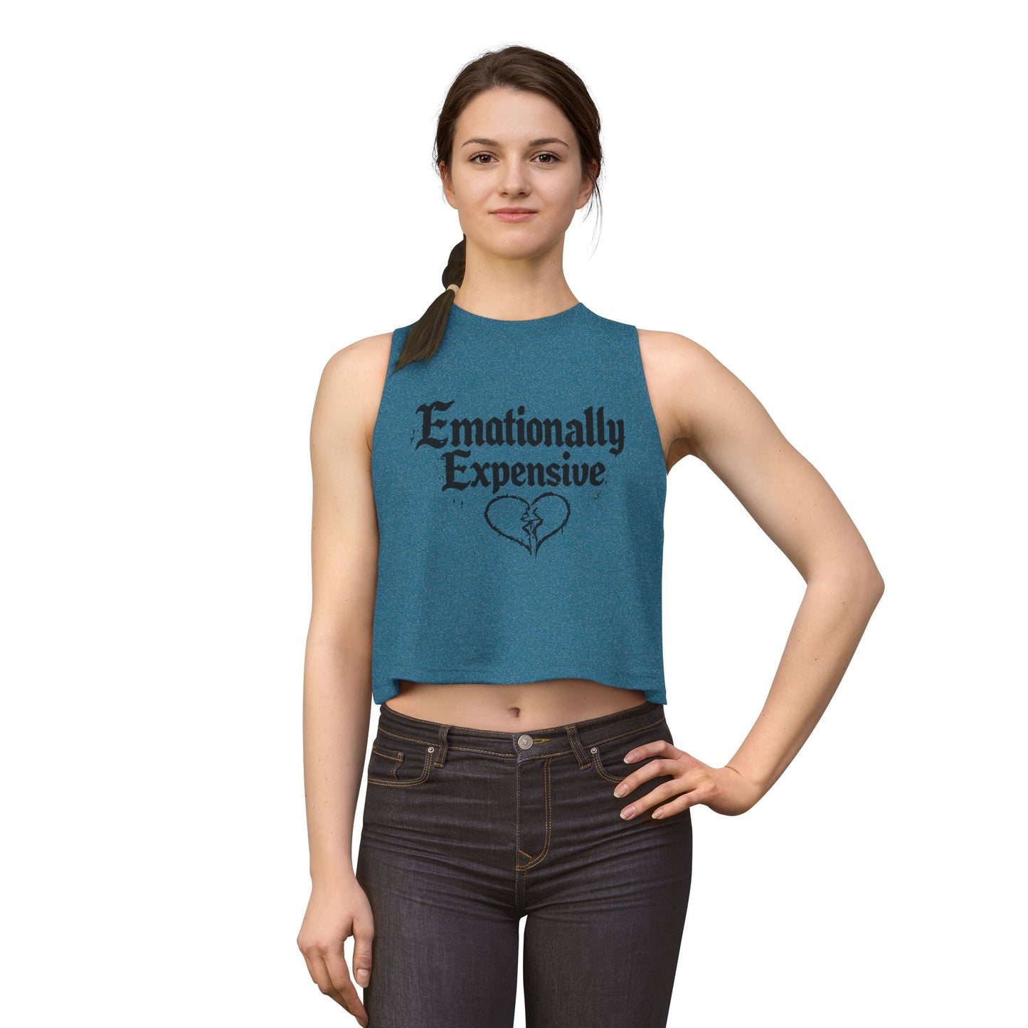 Emotionally Expensive Crop Top — Women's Graphic Tank with Broken Heart