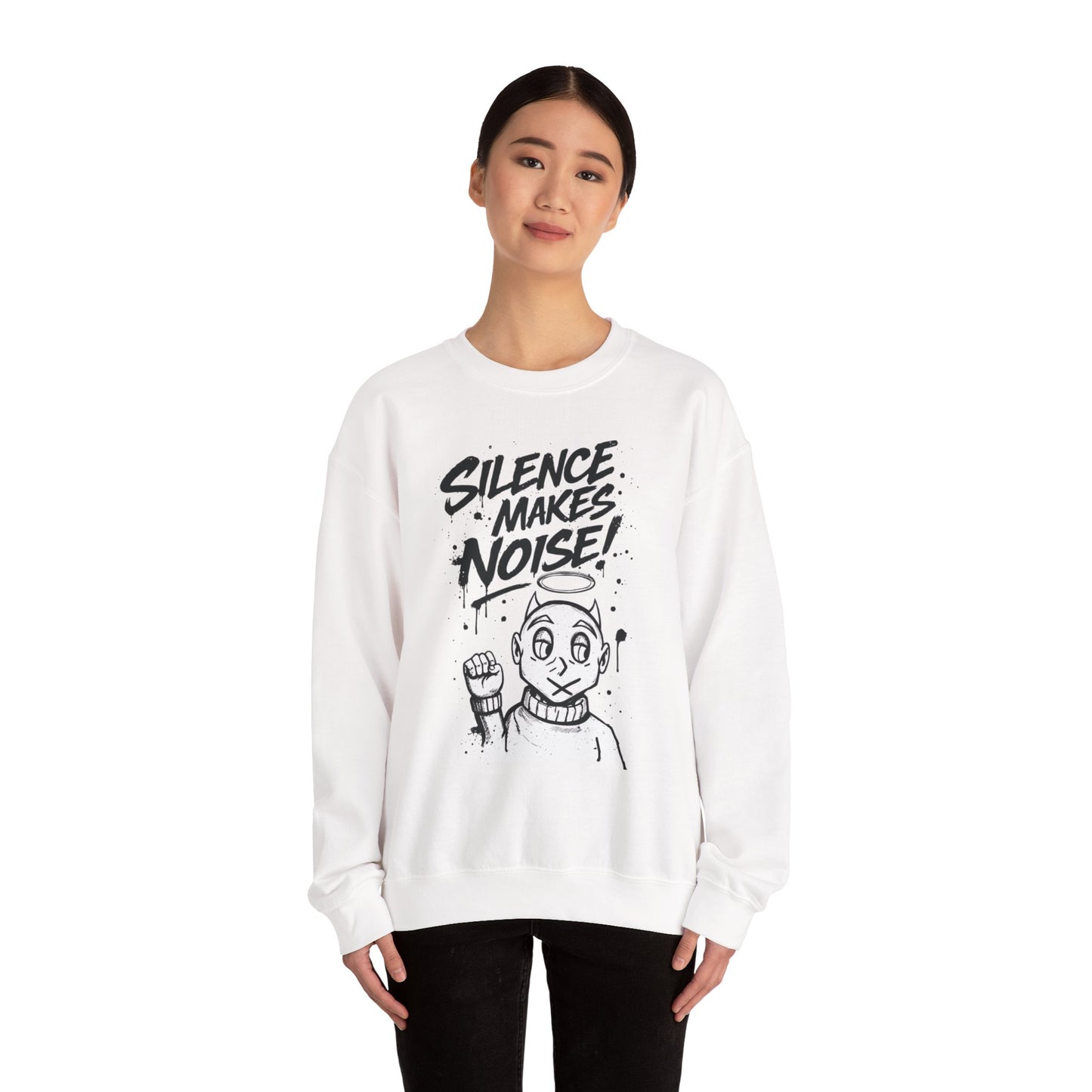 Crewneck Sweatshirt — "Silence Makes Noise" Graphic with "Pretty Boy" Back