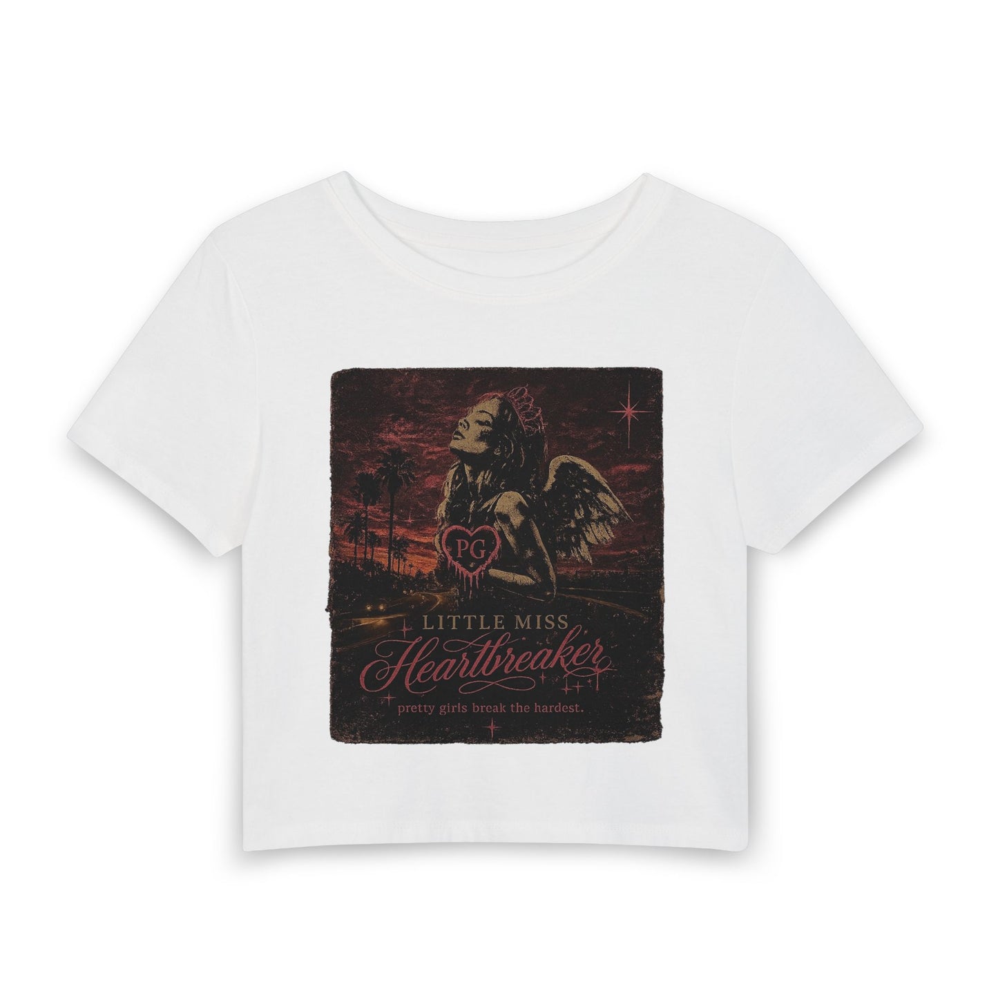 Little Miss Heartbreaker Women's Baby Tee — Vintage Angel Heart Graphic Crop Top