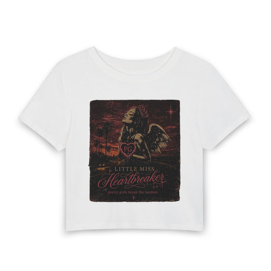 Little Miss Heartbreaker Women's Baby Tee — Vintage Angel Heart Graphic Crop Top