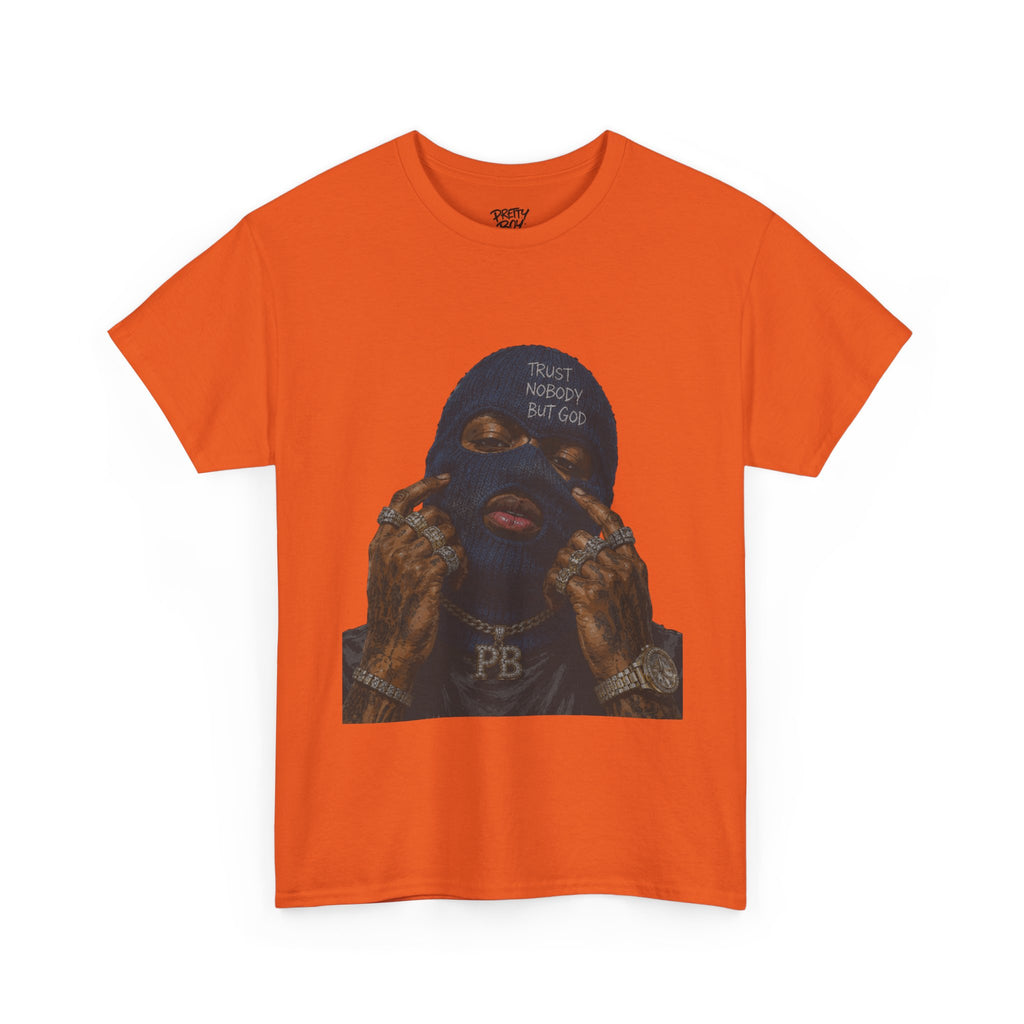 Graphic Tee — Masked Portrait with 'PB' Tattoo Streetwear