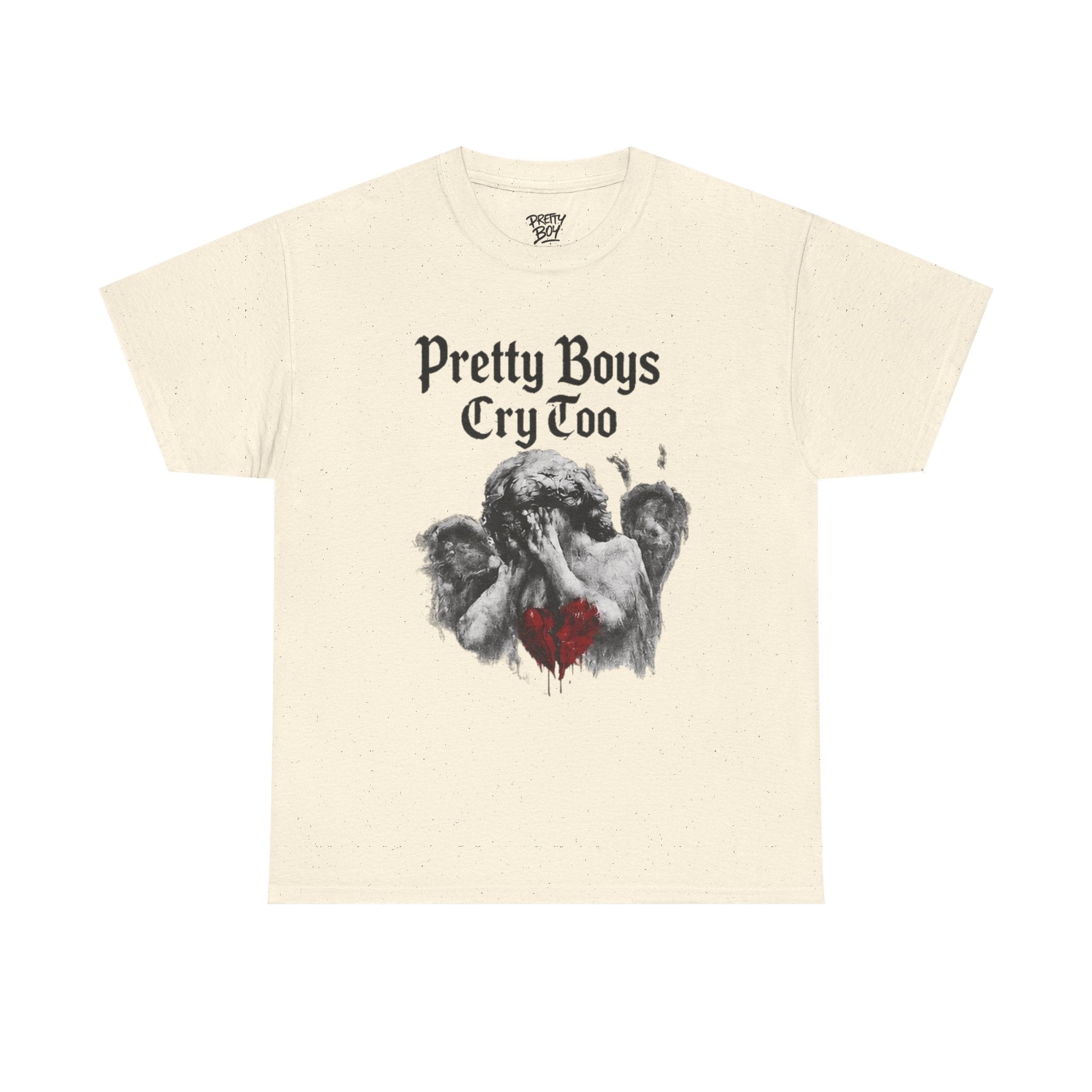 Pretty Boys Cry Too Tee - Gothic Angel Heart Graphic T-Shirt