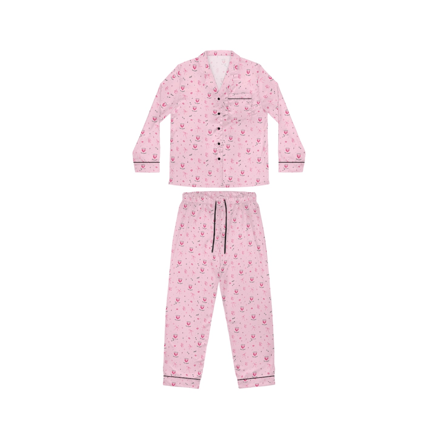 Pink Satin Women's Pajama Set — Cute Floral All-Over Print Sleepwear