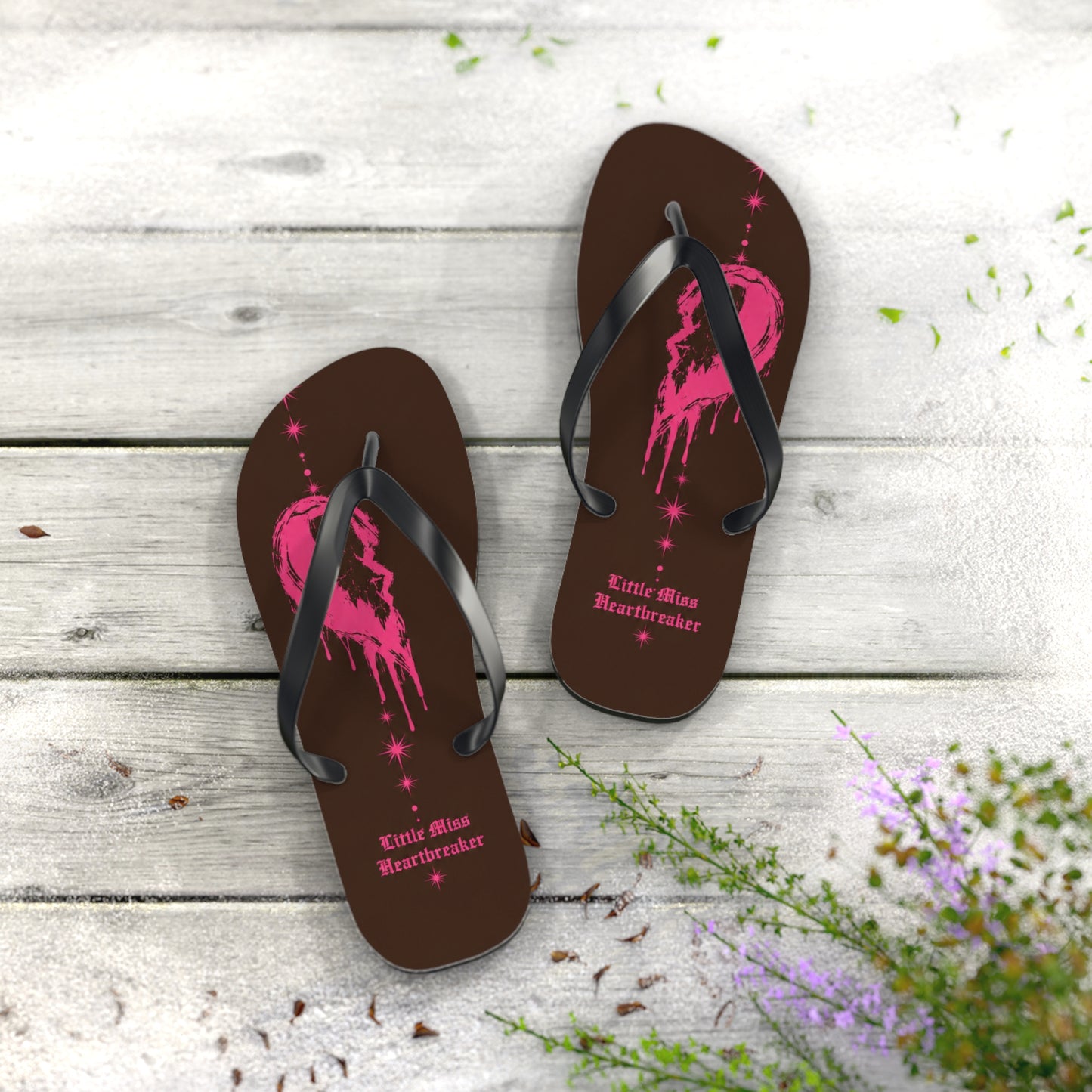 Heartbreaker Flip Flops — Pink Drip Heart Beach Sandals